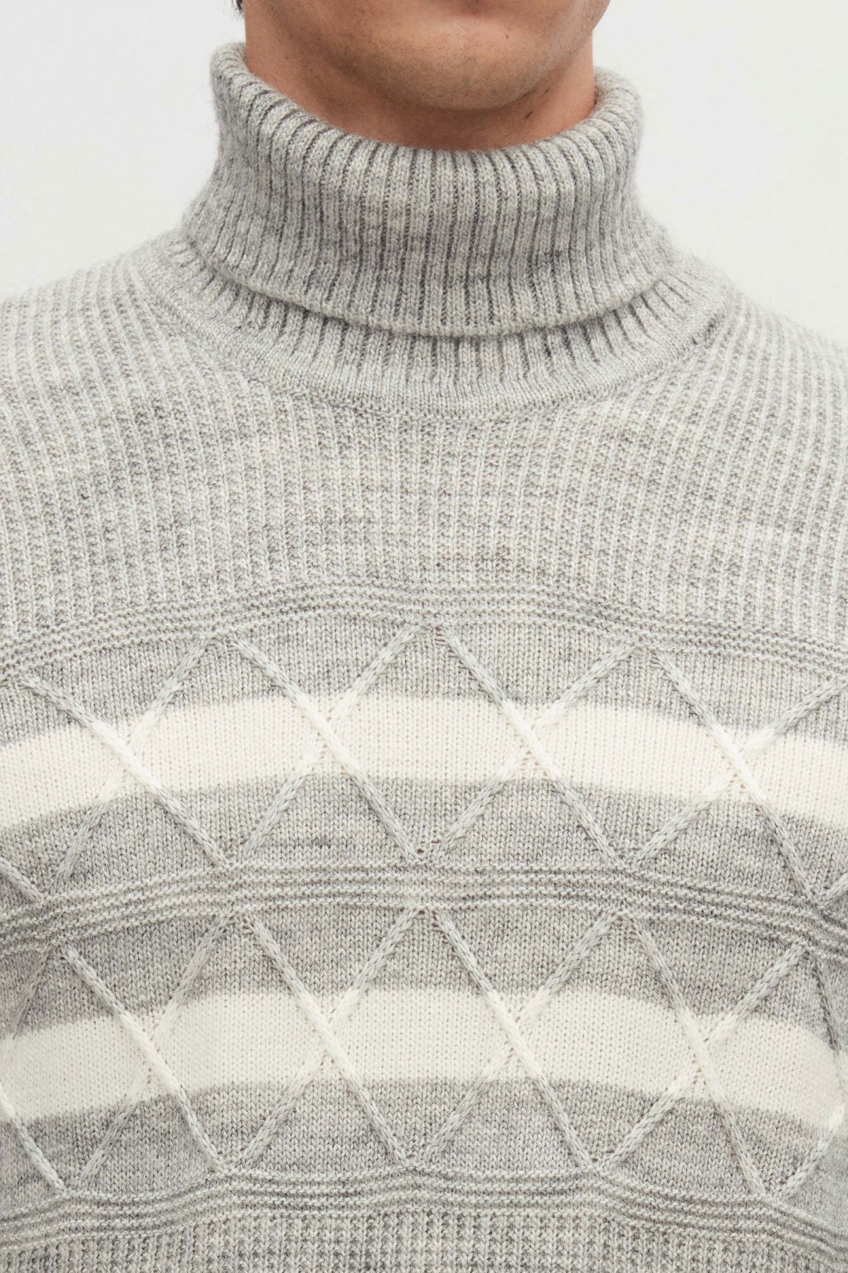 Ds Damat Regular Fit Melange Striped Anti-Pilling Full Turtleneck Knit Sweater  - Gray Melange