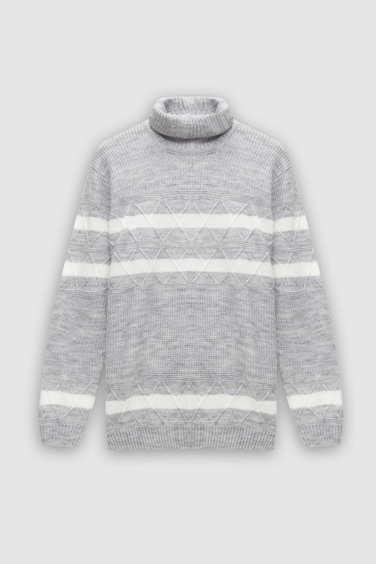 Ds Damat Regular Fit Melange Striped Anti-Pilling Full Turtleneck Knit Sweater  - Gray Melange