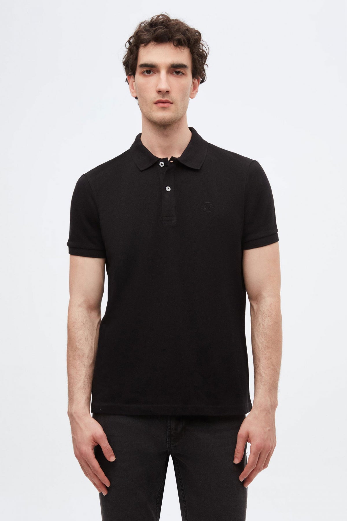 Ds Damat Regular Fit Mixed Color Textured 100% Cotton Polo Collar T-Shirt  - Black/Light Blue/Terracotta