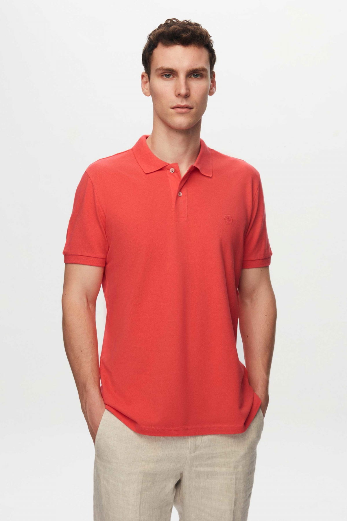 Ds Damat Regular Fit Mixed Color Textured 100% Cotton Polo Collar T-Shirt  - Flamingo/Light Yellow/Turquoise