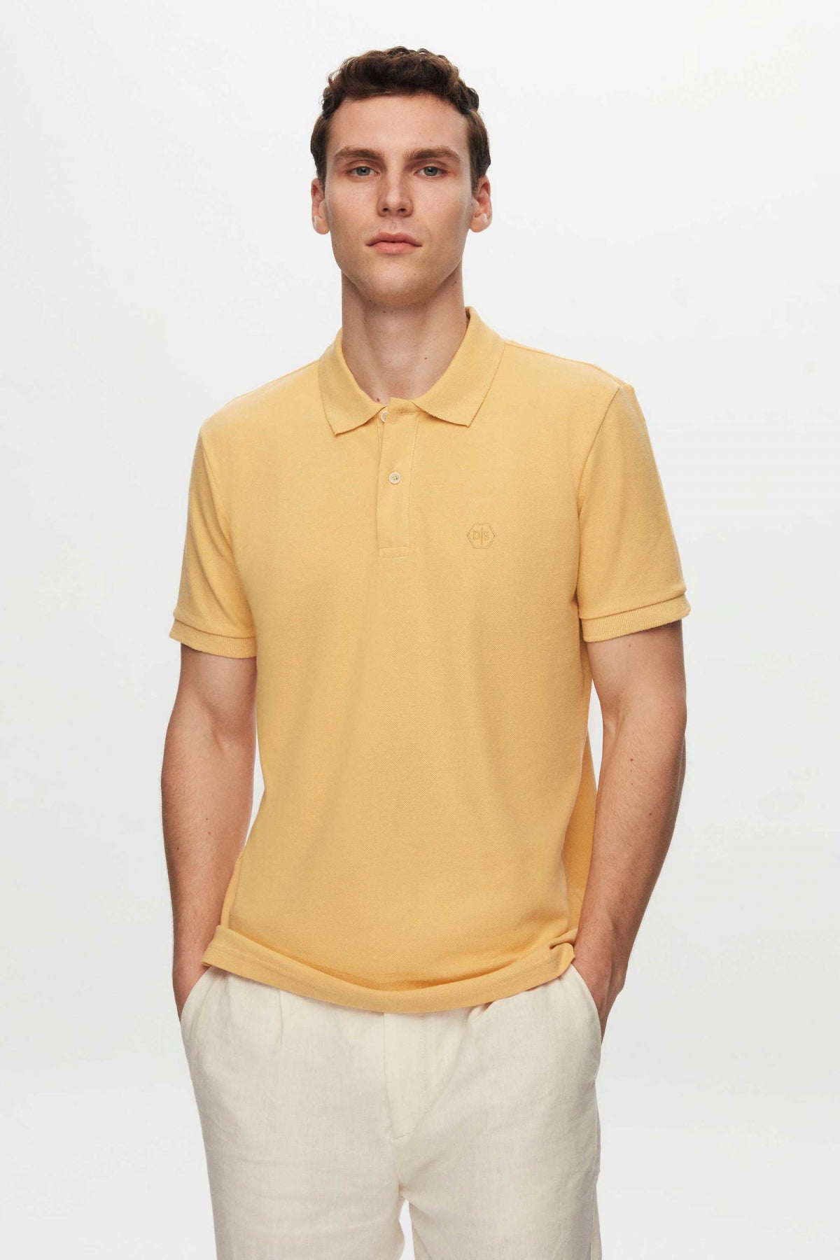 Ds Damat Regular Fit Mixed Color Textured 100% Cotton Polo Collar T-Shirt  - Flamingo/Light Yellow/Turquoise