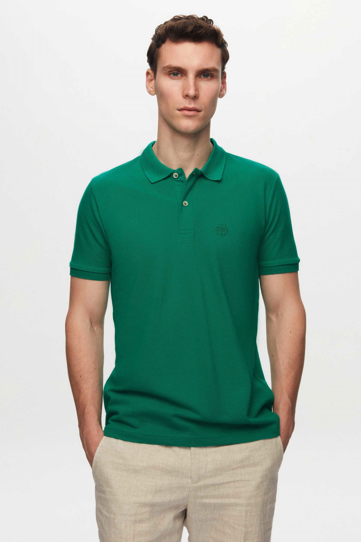 Ds Damat Regular Fit Mixed Color Textured 100% Cotton Polo Collar T-Shirt  - Green/Orange/White