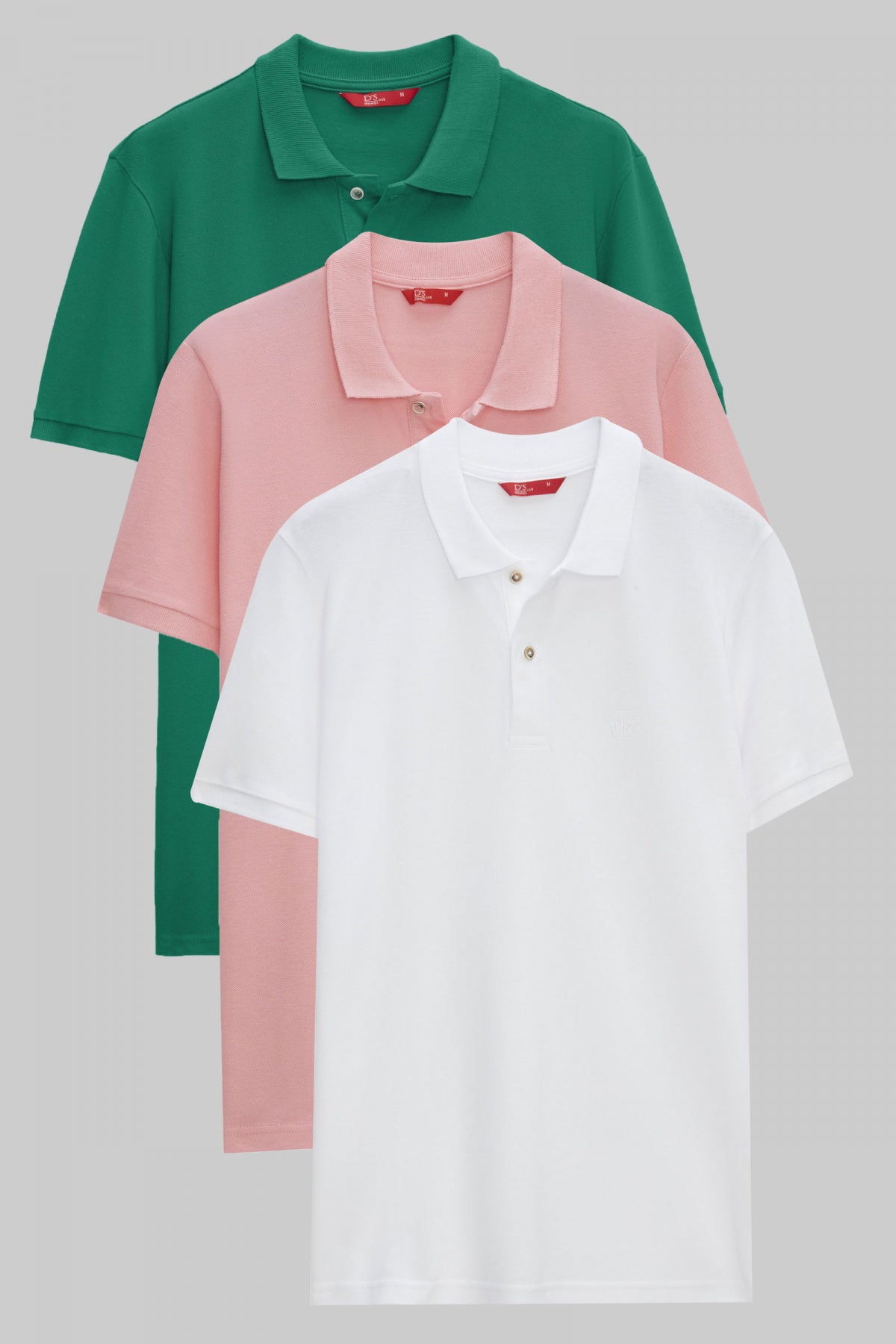Ds Damat Regular Fit Mixed Color Textured 100% Cotton Polo Collar T-Shirt  - Green/White/Pink