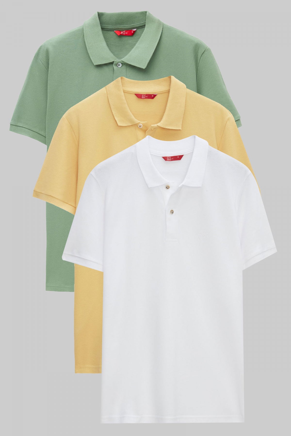 Ds Damat Regular Fit Mixed Color Textured 100% Cotton Polo Collar T-Shirt  - Light Green/Light Yellow/White