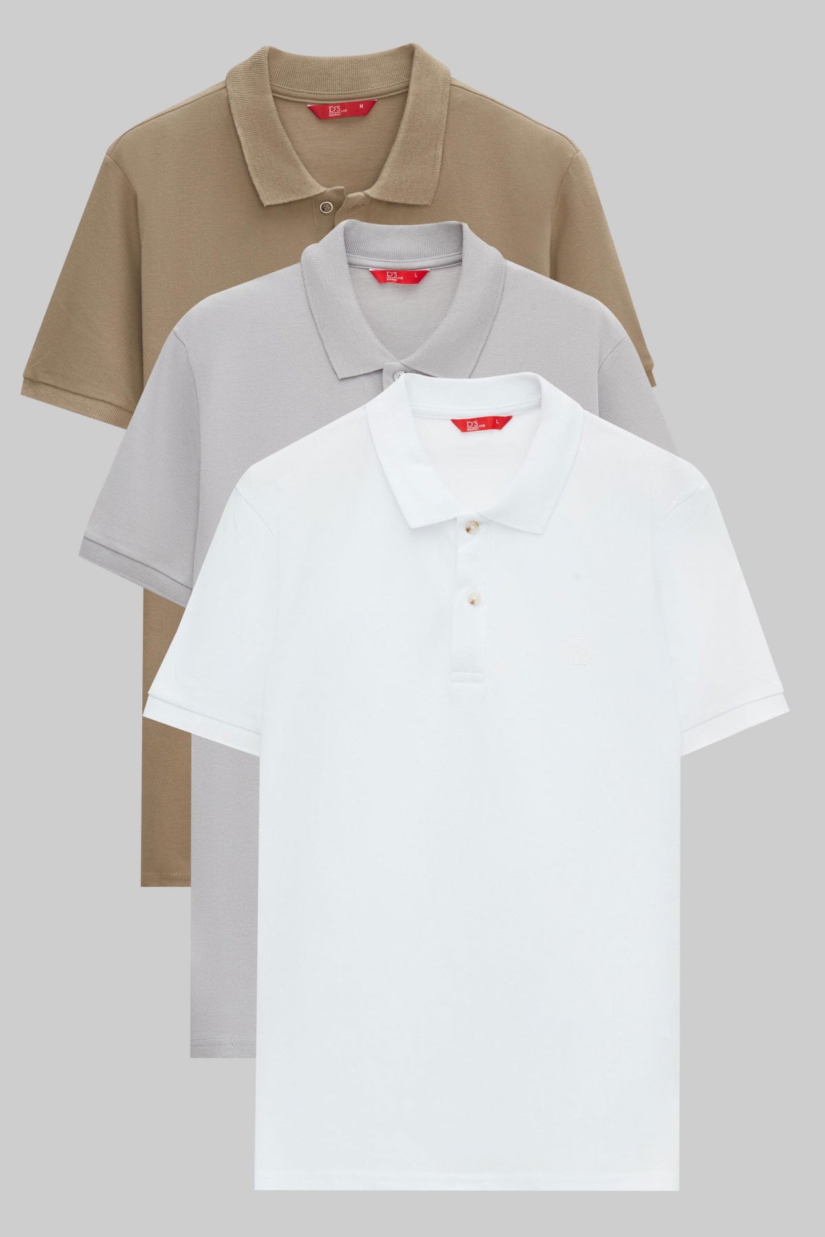 Ds Damat Regular Fit Mixed Color Textured 100% Cotton Polo Collar T-Shirt  - Taupe/Gray/White