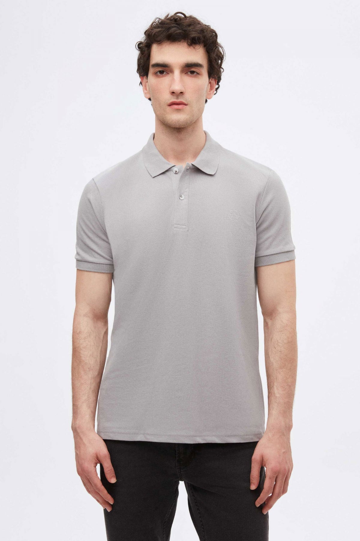 Ds Damat Regular Fit Mixed Color Textured 100% Cotton Polo Collar T-Shirt  - Taupe/Gray/White
