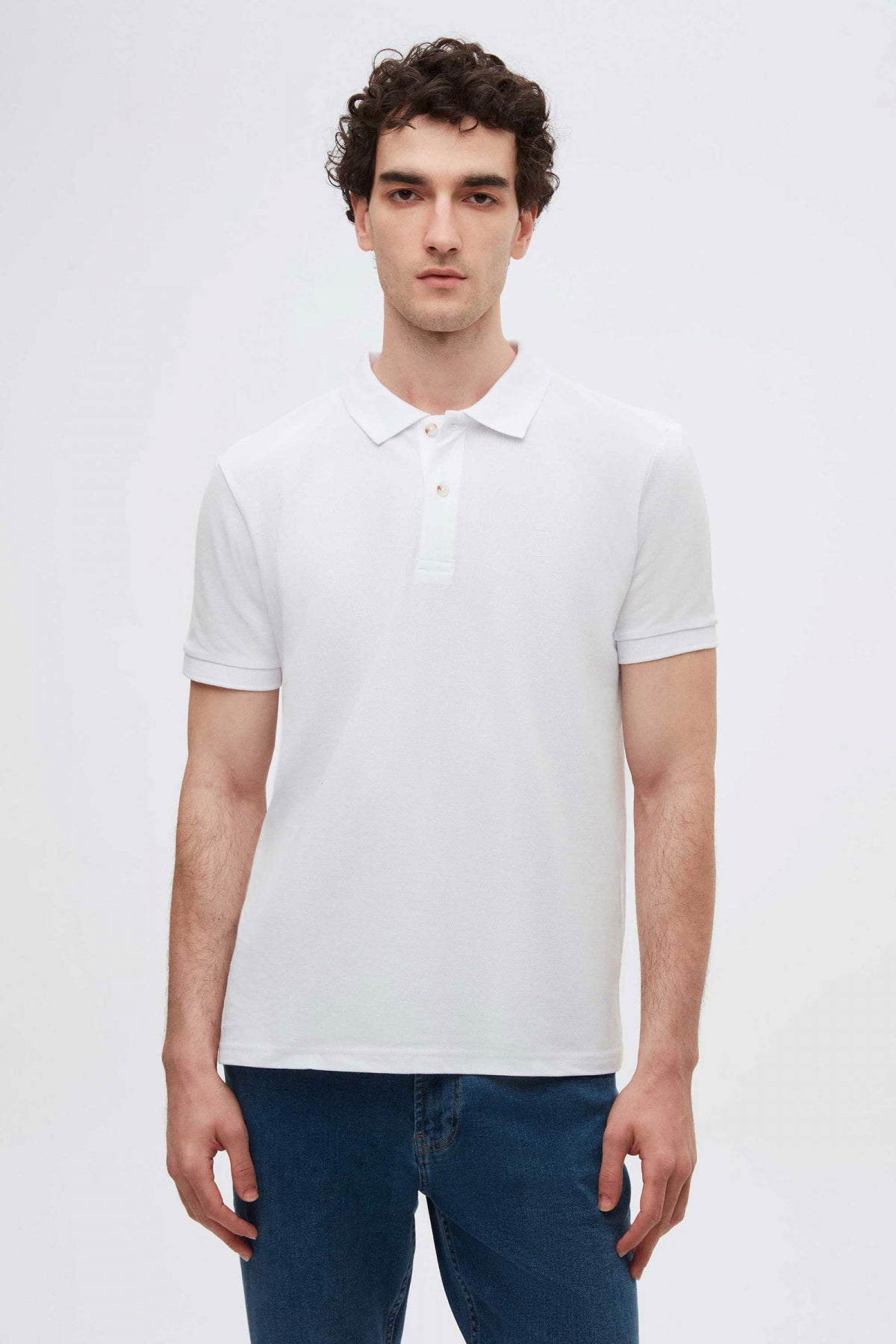 Ds Damat Regular Fit Mixed Color Textured 100% Cotton Polo Collar T-Shirt  - Taupe/Gray/White