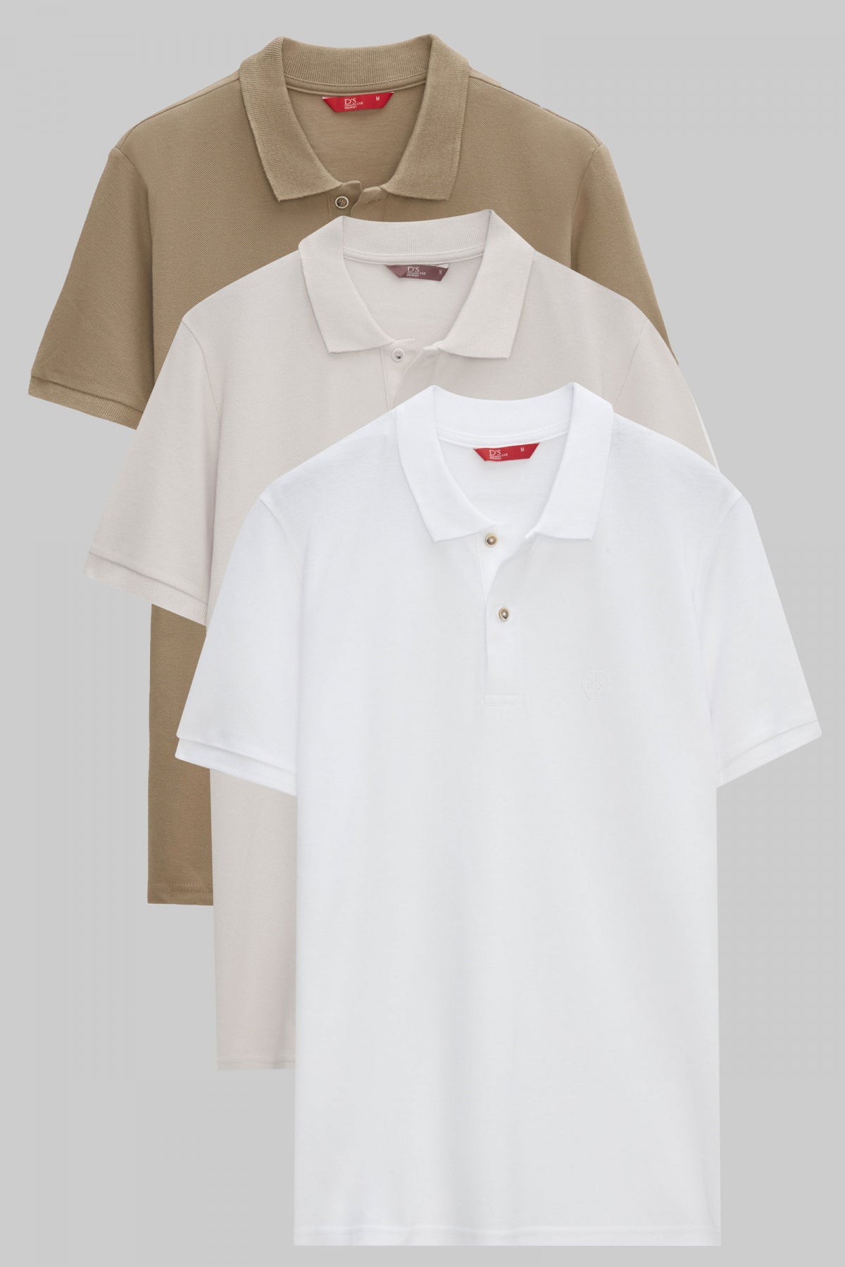 Ds Damat Regular Fit Mixed Color Textured 100% Cotton Polo Collar T-Shirt  - Taupe/Stone/White