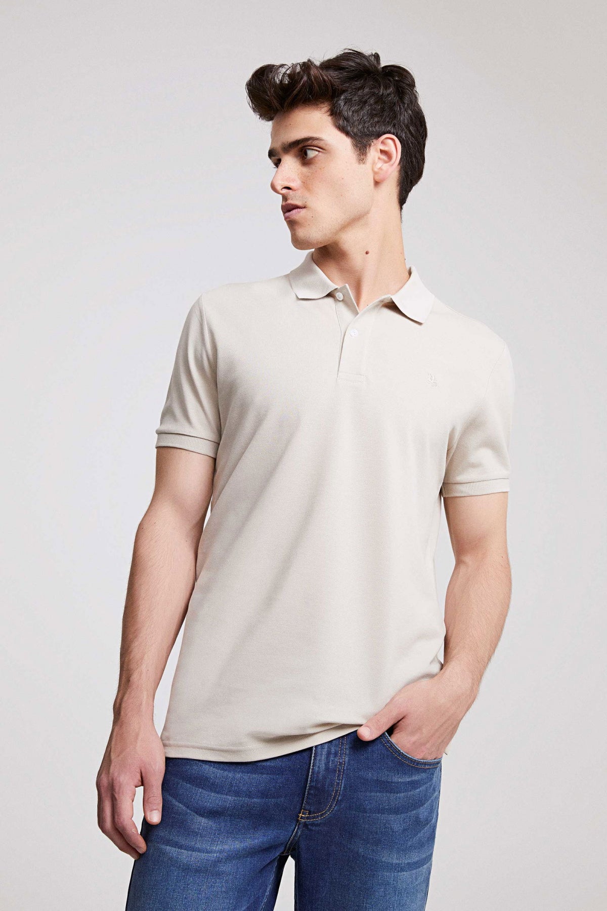 Ds Damat Regular Fit Mixed Color Textured 100% Cotton Polo Collar T-Shirt  - Taupe/Stone/White