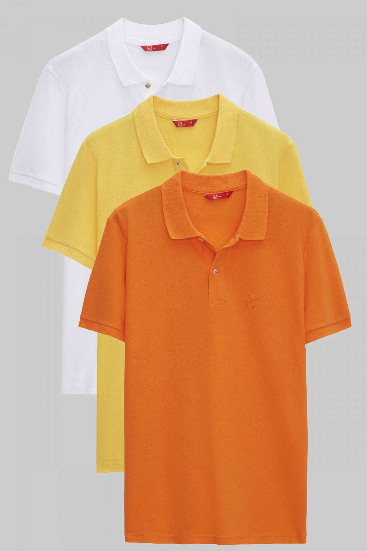 Ds Damat Regular Fit Mixed Color Textured 100% Cotton Polo Collar T-Shirt  - White/Light Yellow/Orange