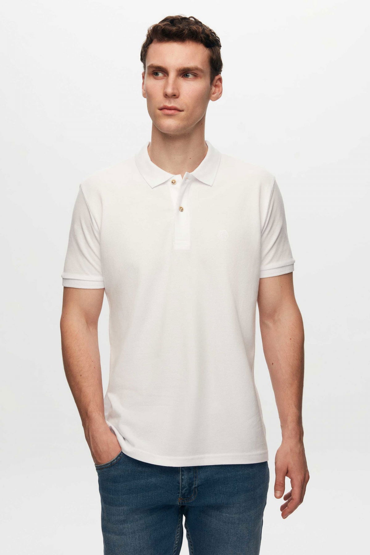Ds Damat Regular Fit Mixed Color Textured 100% Cotton Polo Collar T-Shirt  - White/Light Yellow/Orange