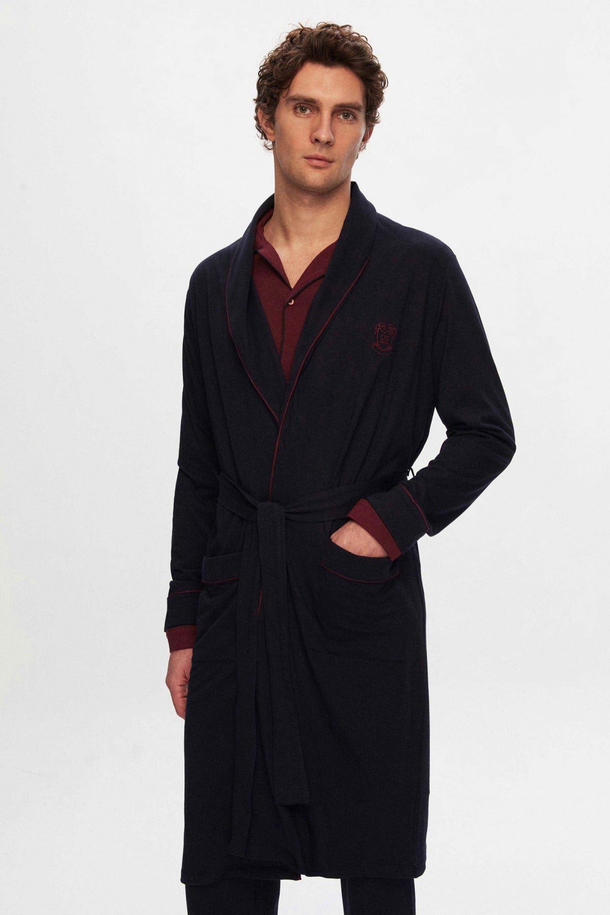 Ds Damat Regular Fit Modal Blend Robe  - Navy Blue