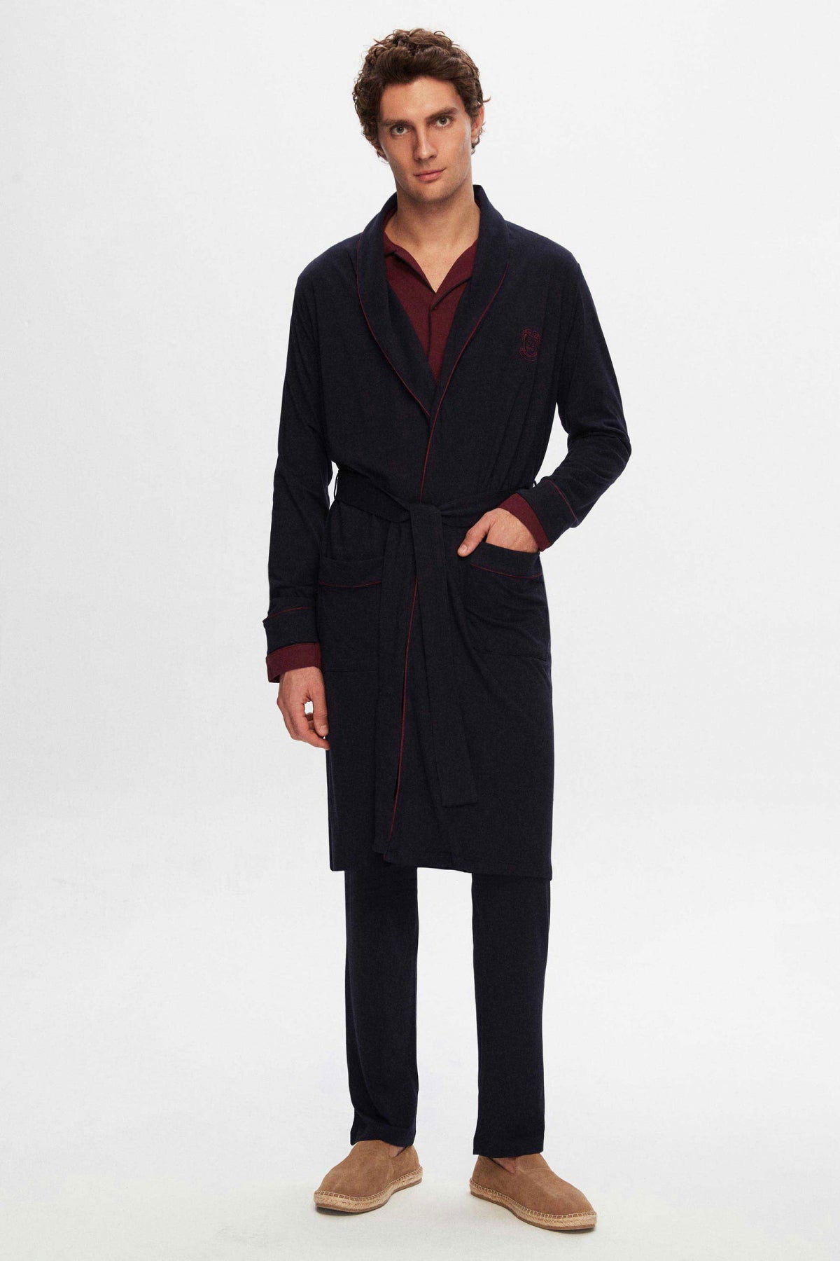 Ds Damat Regular Fit Modal Blend Robe  - Navy Blue