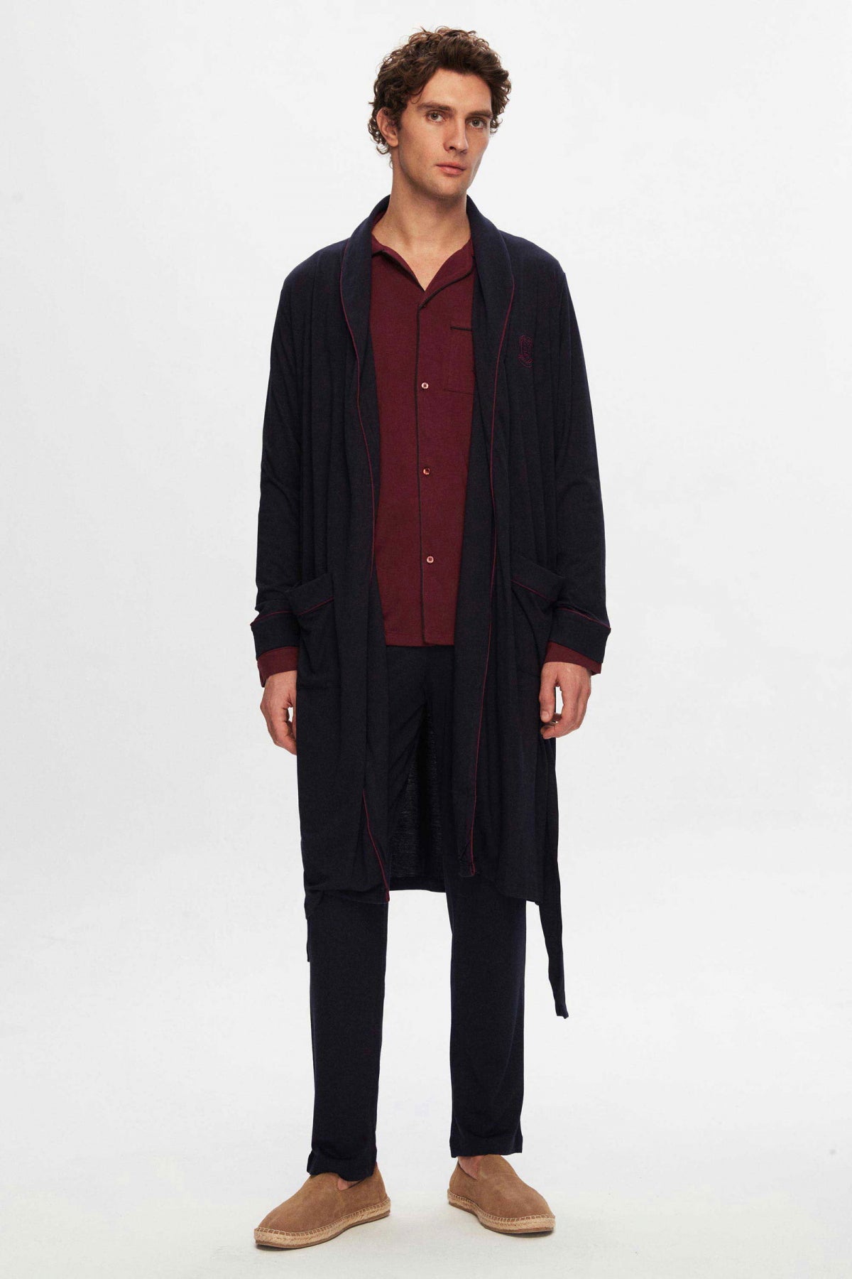 Ds Damat Regular Fit Modal Blend Robe  - Navy Blue