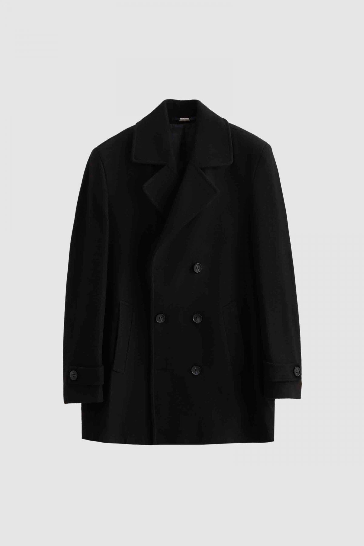 Ds Damat Regular Fit Mono Collar Double-Breasted Wool Coat  - Black