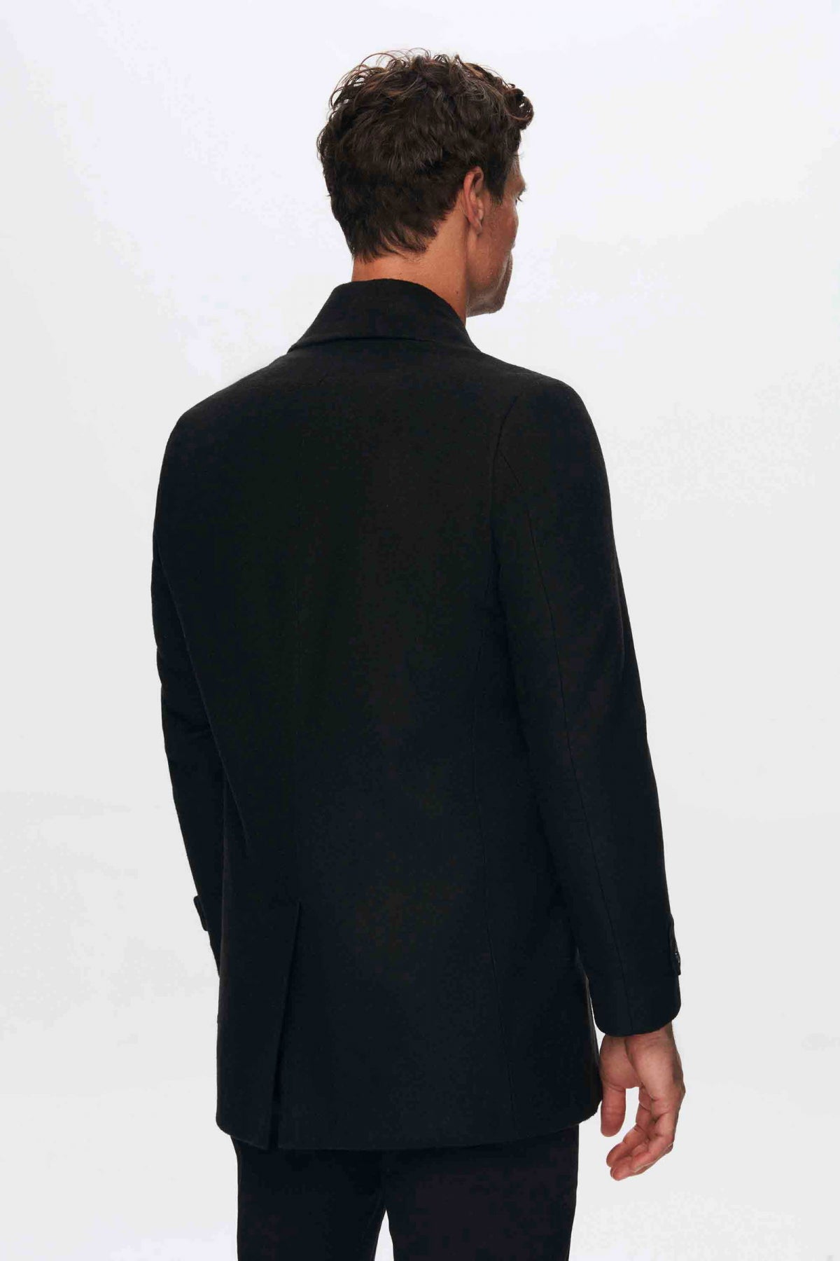 Ds Damat Regular Fit Mono Collar Double-Breasted Wool Coat  - Black