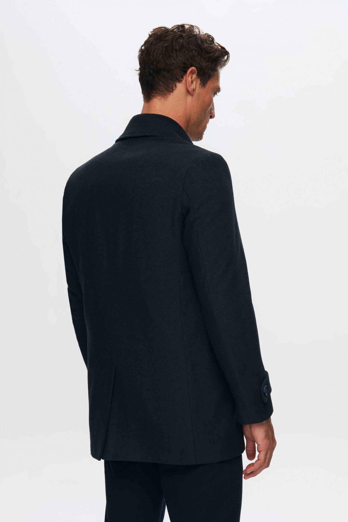 Ds Damat Regular Fit Mono Collar Double-Breasted Wool Coat  - Navy Blue