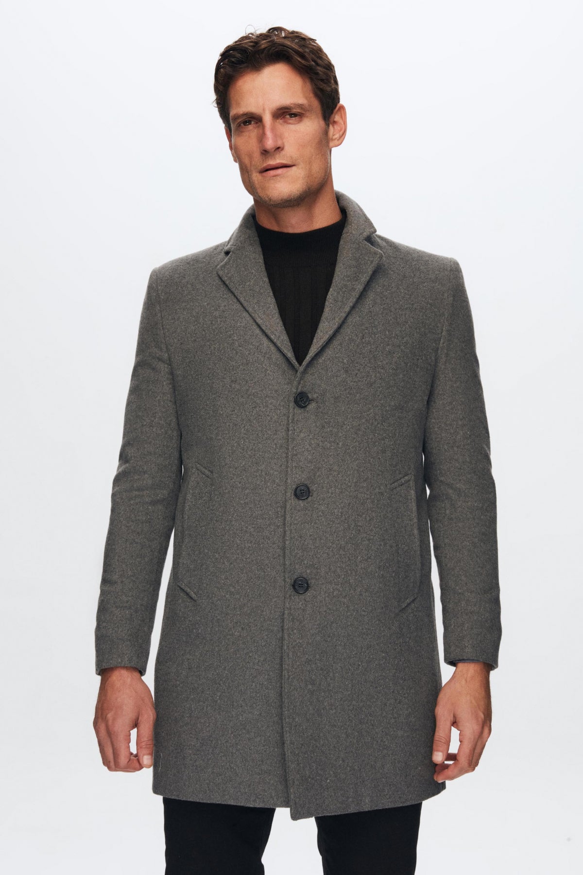 Ds Damat Regular Fit Mono Collar Wool Coat  - Anthracite