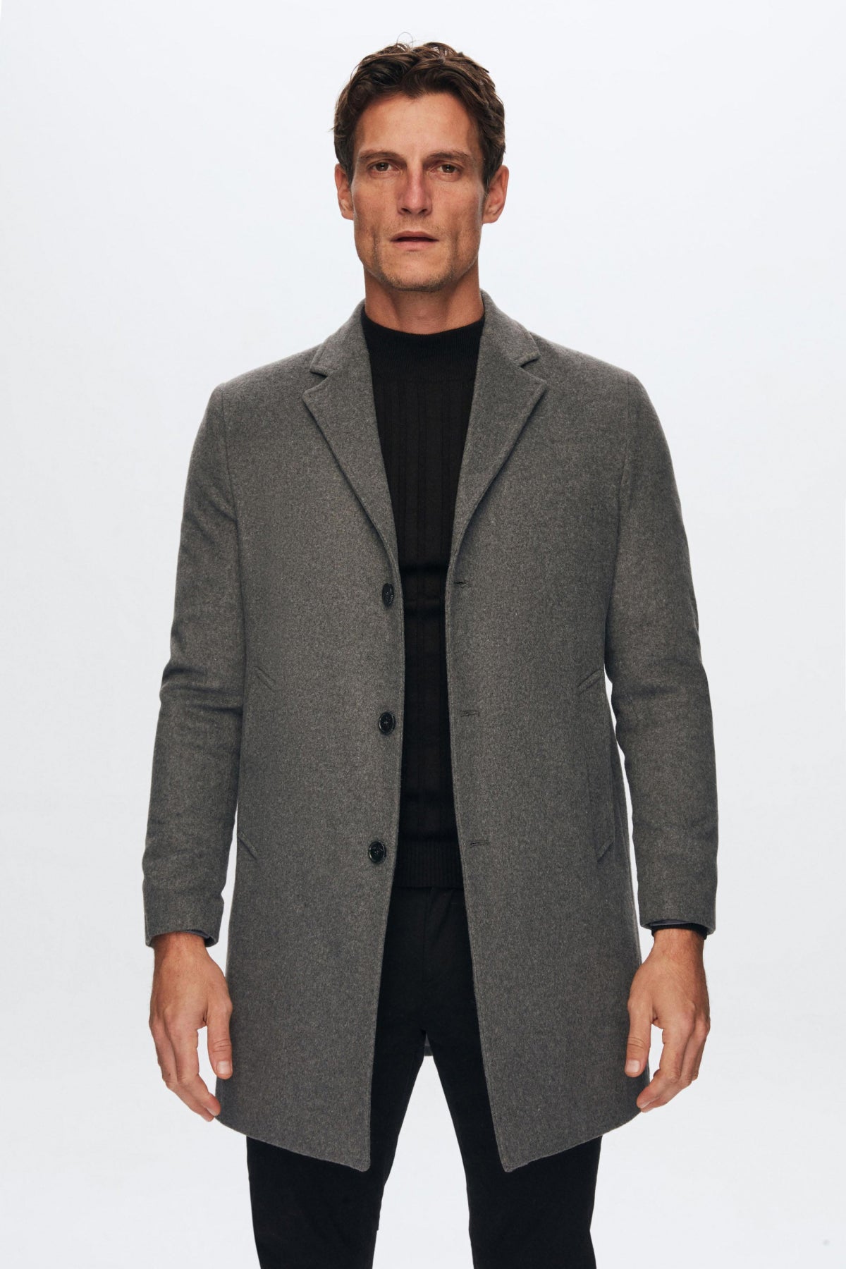 Ds Damat Regular Fit Mono Collar Wool Coat  - Anthracite