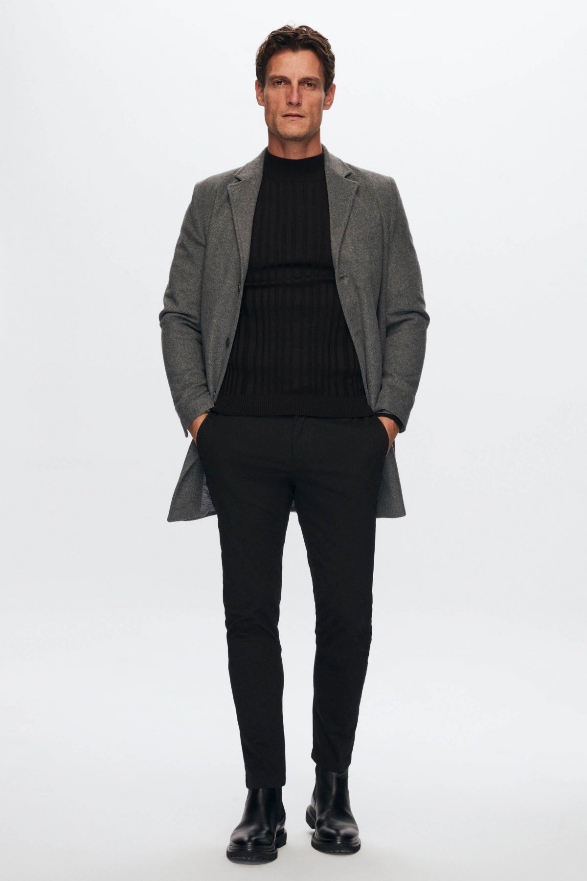Ds Damat Regular Fit Mono Collar Wool Coat  - Anthracite