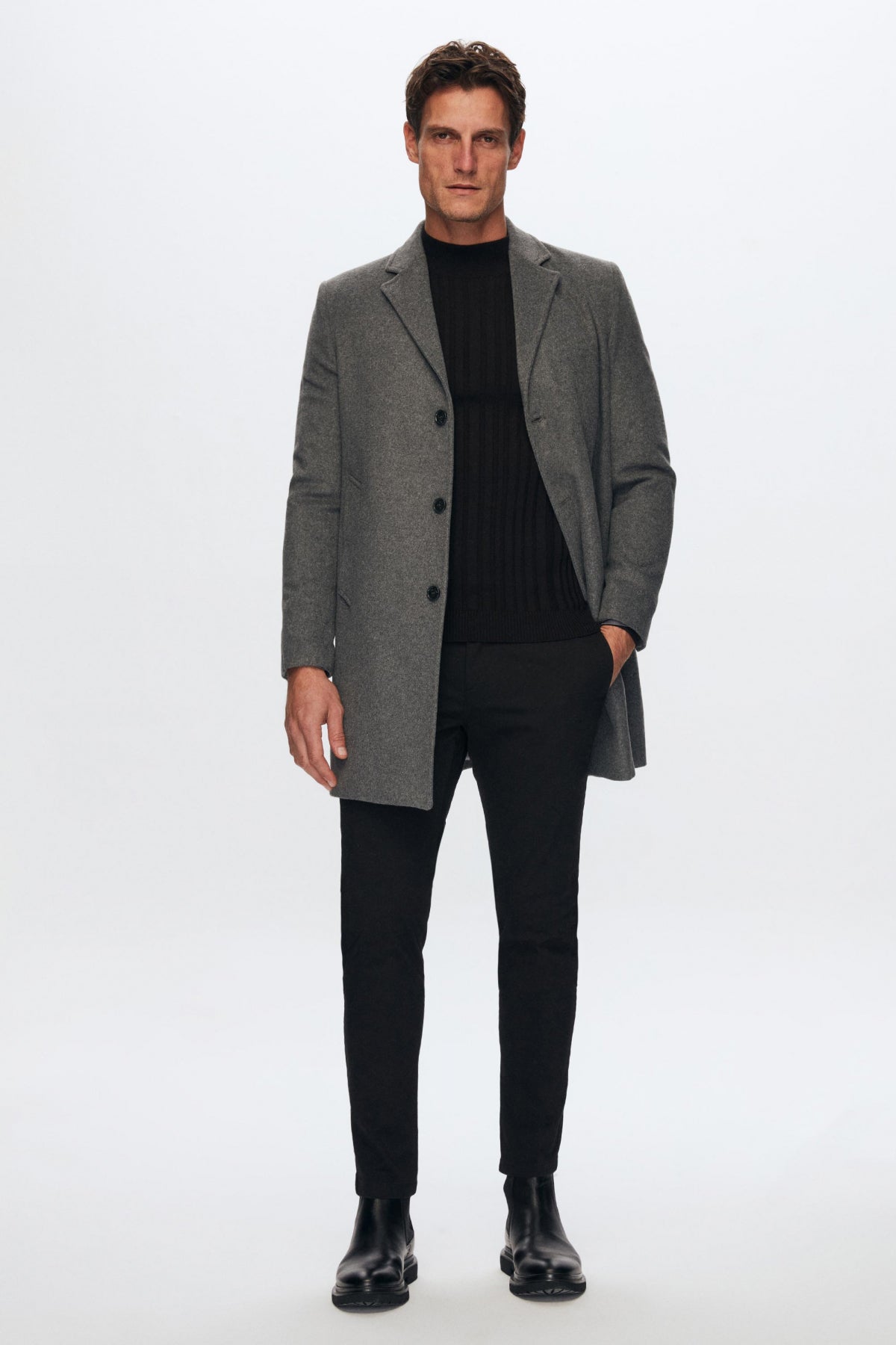 Ds Damat Regular Fit Mono Collar Wool Coat  - Anthracite
