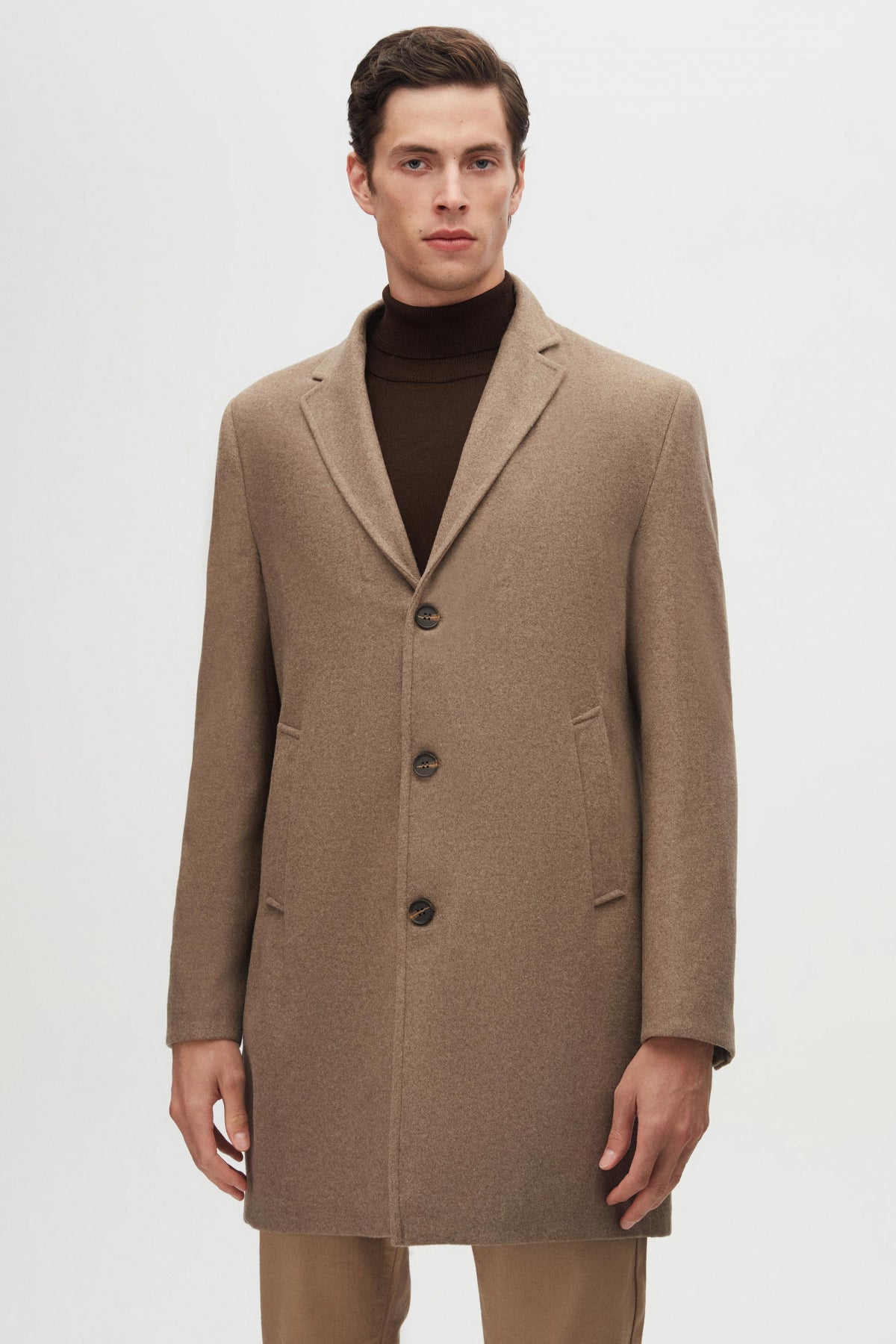 Ds Damat Regular Fit Mono Collar Wool Coat  - Beige