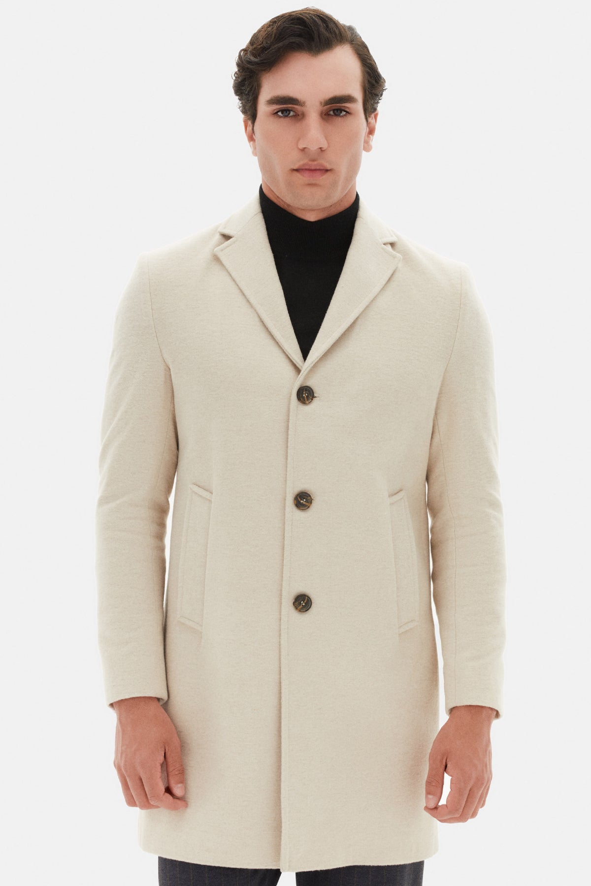 Ds Damat Regular Fit Mono Collar Wool Coat  - Beige
