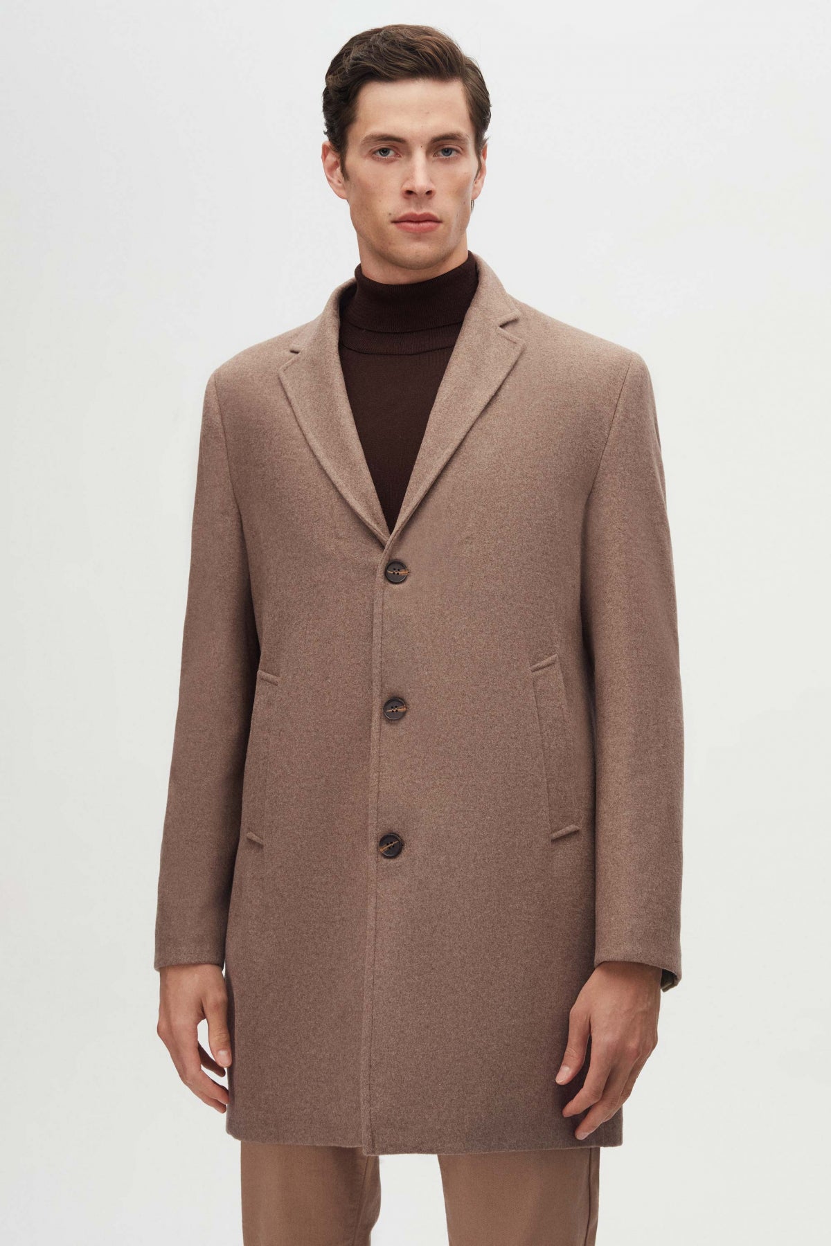 Ds Damat Regular Fit Mono Collar Wool Coat  - Beige