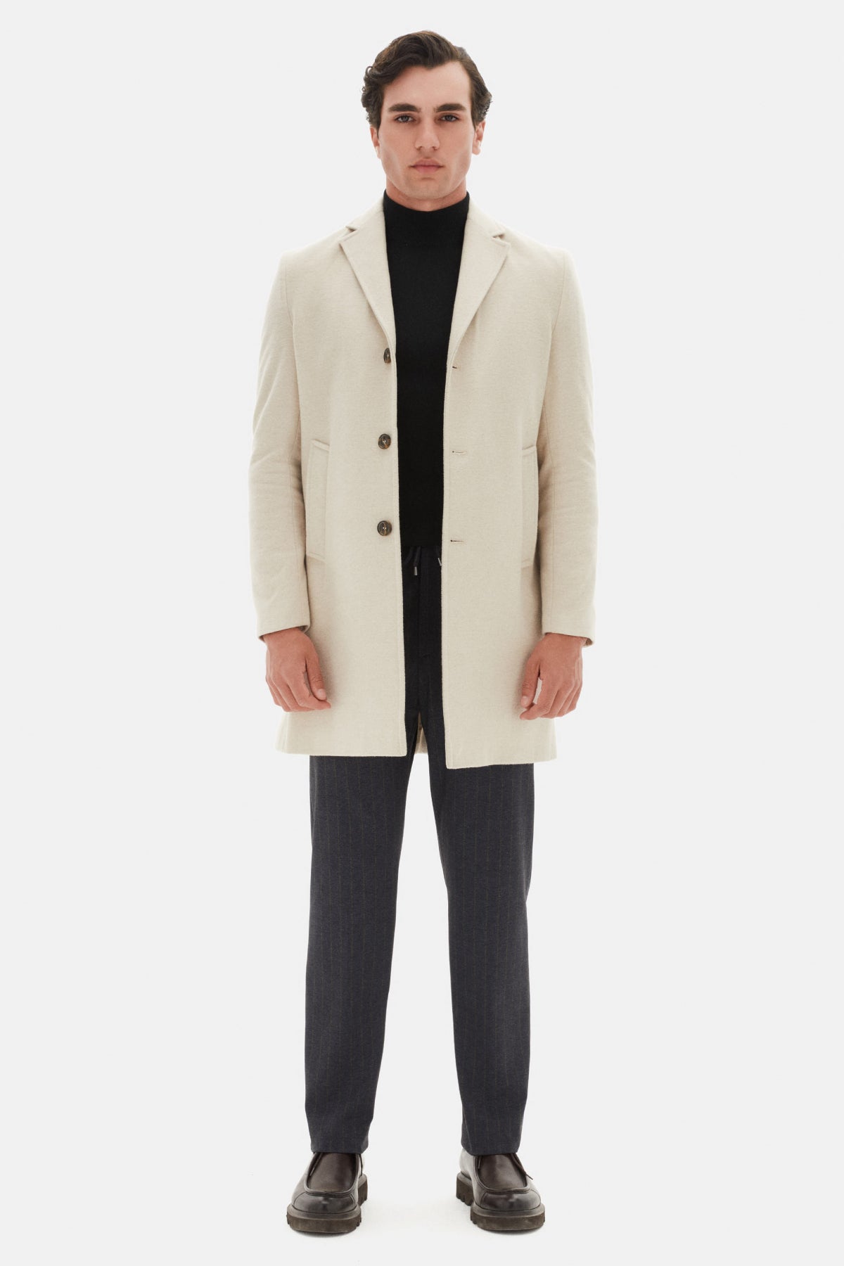 Ds Damat Regular Fit Mono Collar Wool Coat  - Beige