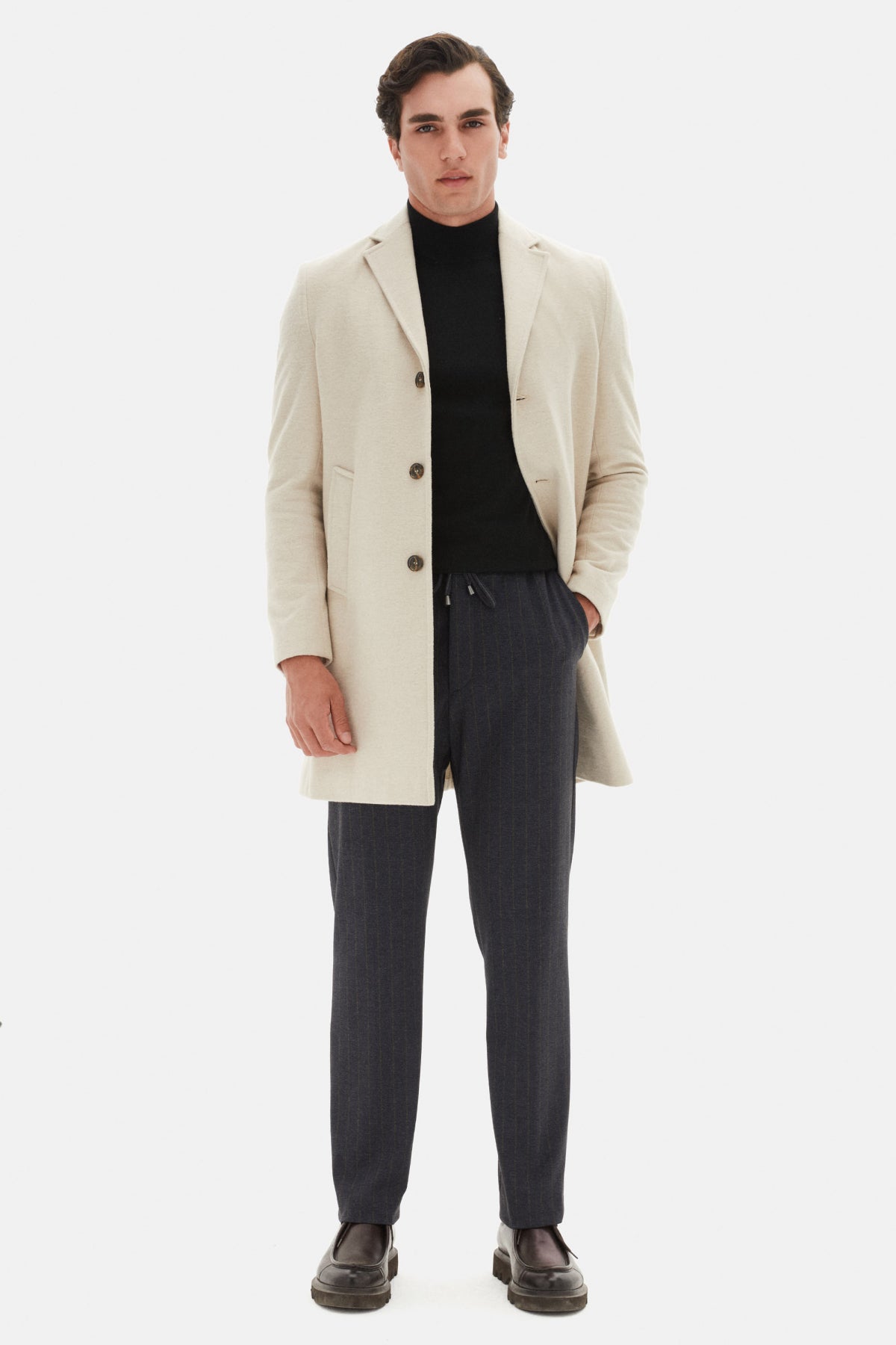 Ds Damat Regular Fit Mono Collar Wool Coat  - Beige