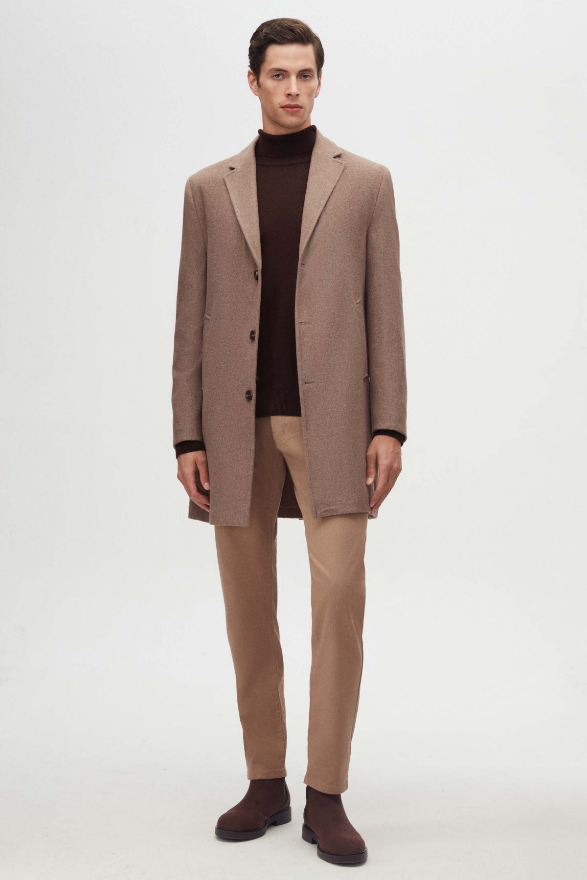 Ds Damat Regular Fit Mono Collar Wool Coat  - Beige