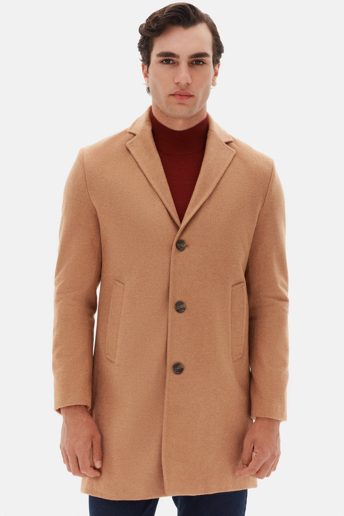 Ds Damat Regular Fit Mono Collar Wool Coat  - Beige