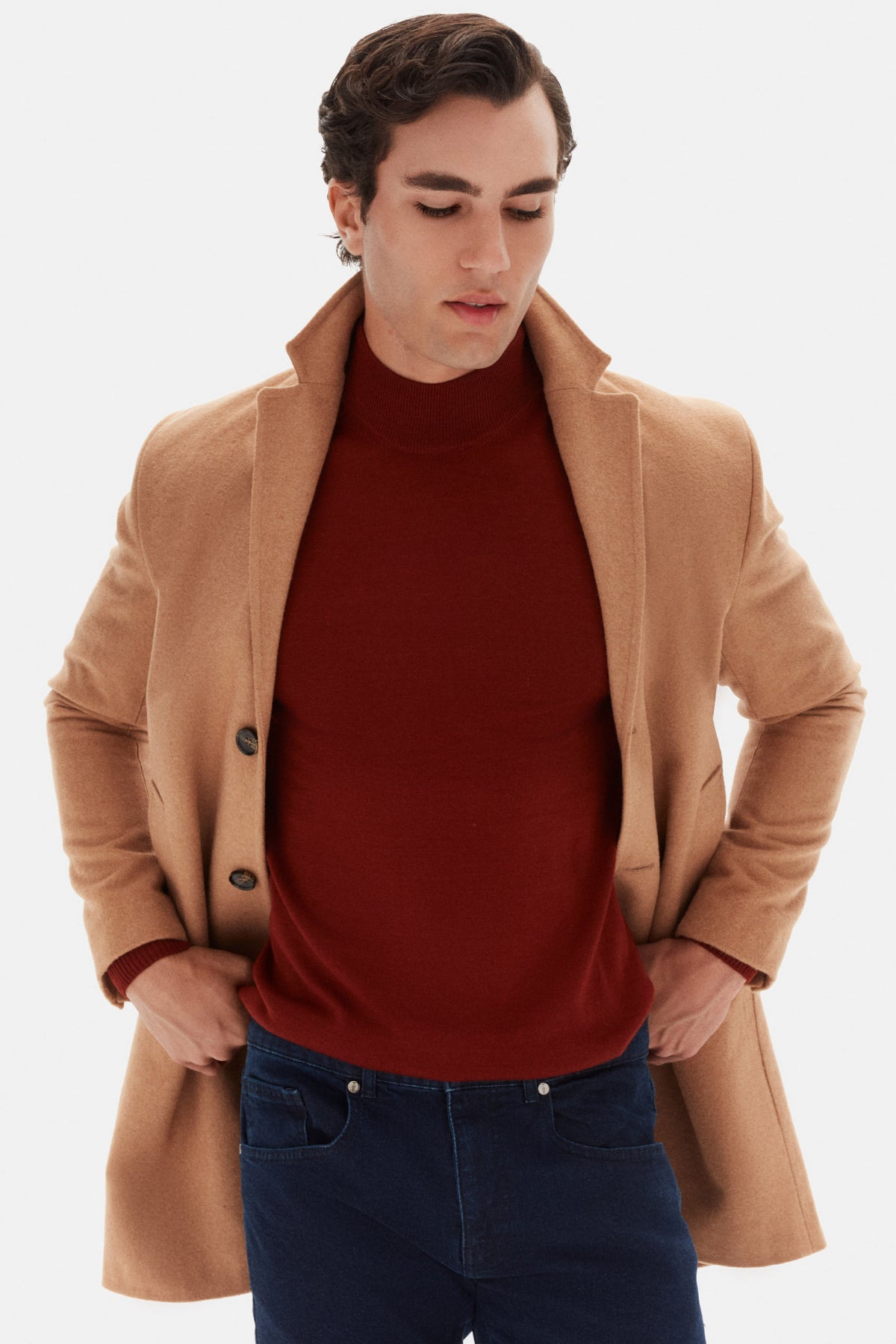 Ds Damat Regular Fit Mono Collar Wool Coat  - Beige