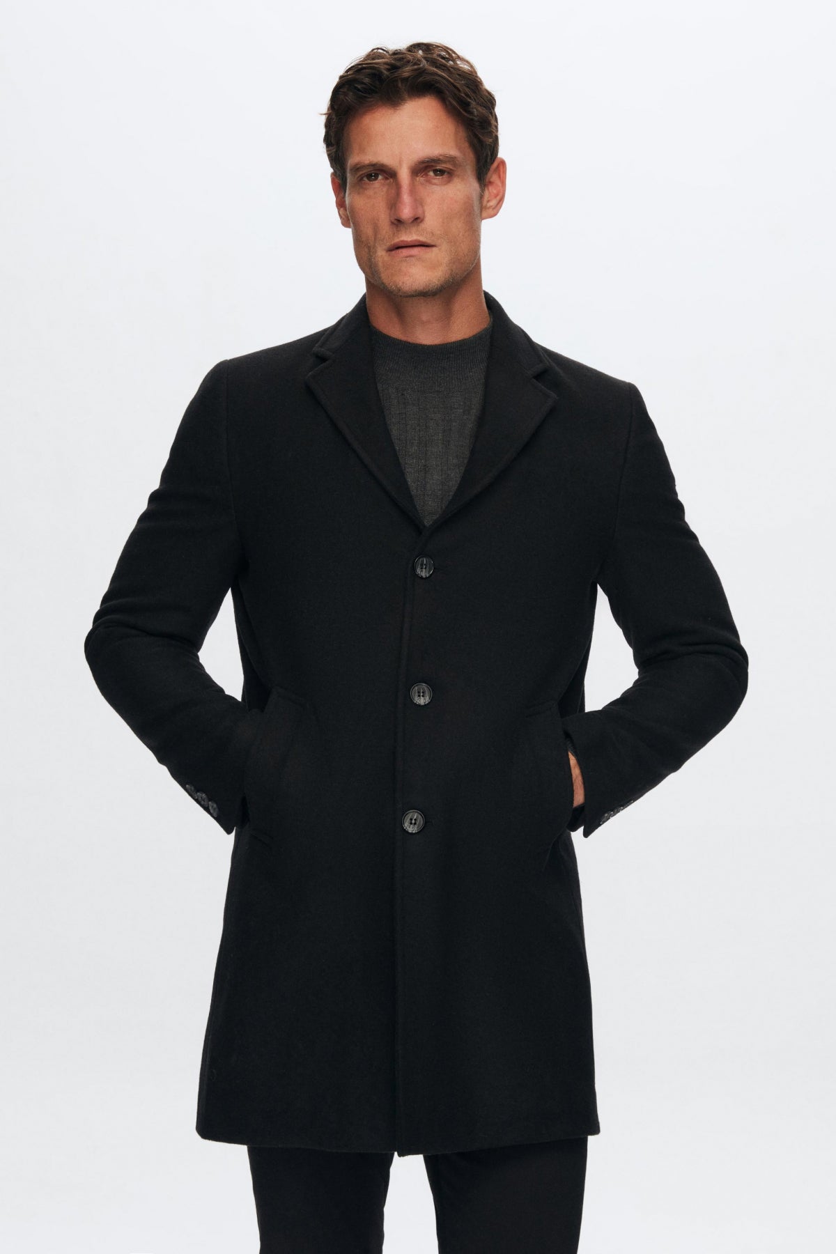 Ds Damat Regular Fit Mono Collar Wool Coat  - Black