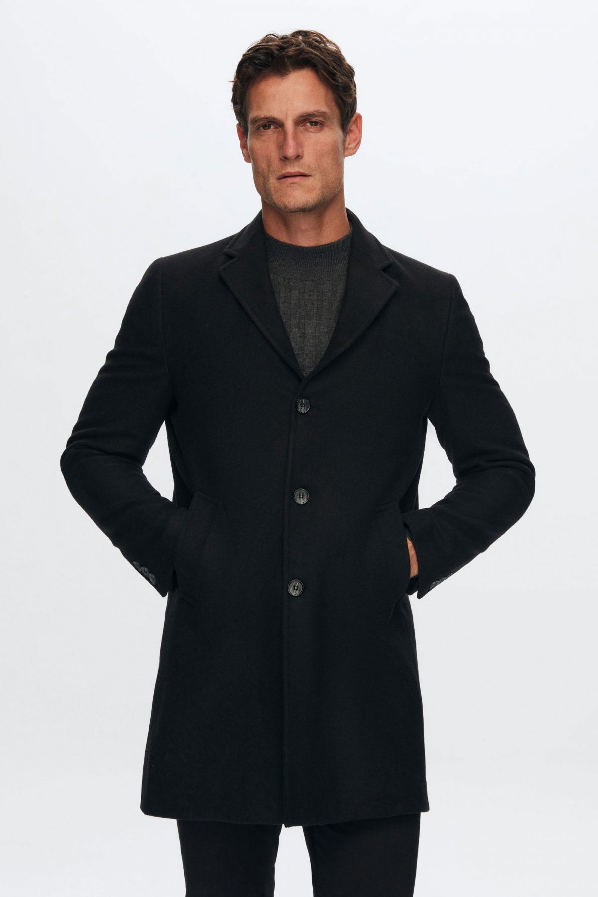 Ds Damat Regular Fit Mono Collar Wool Coat  - Black