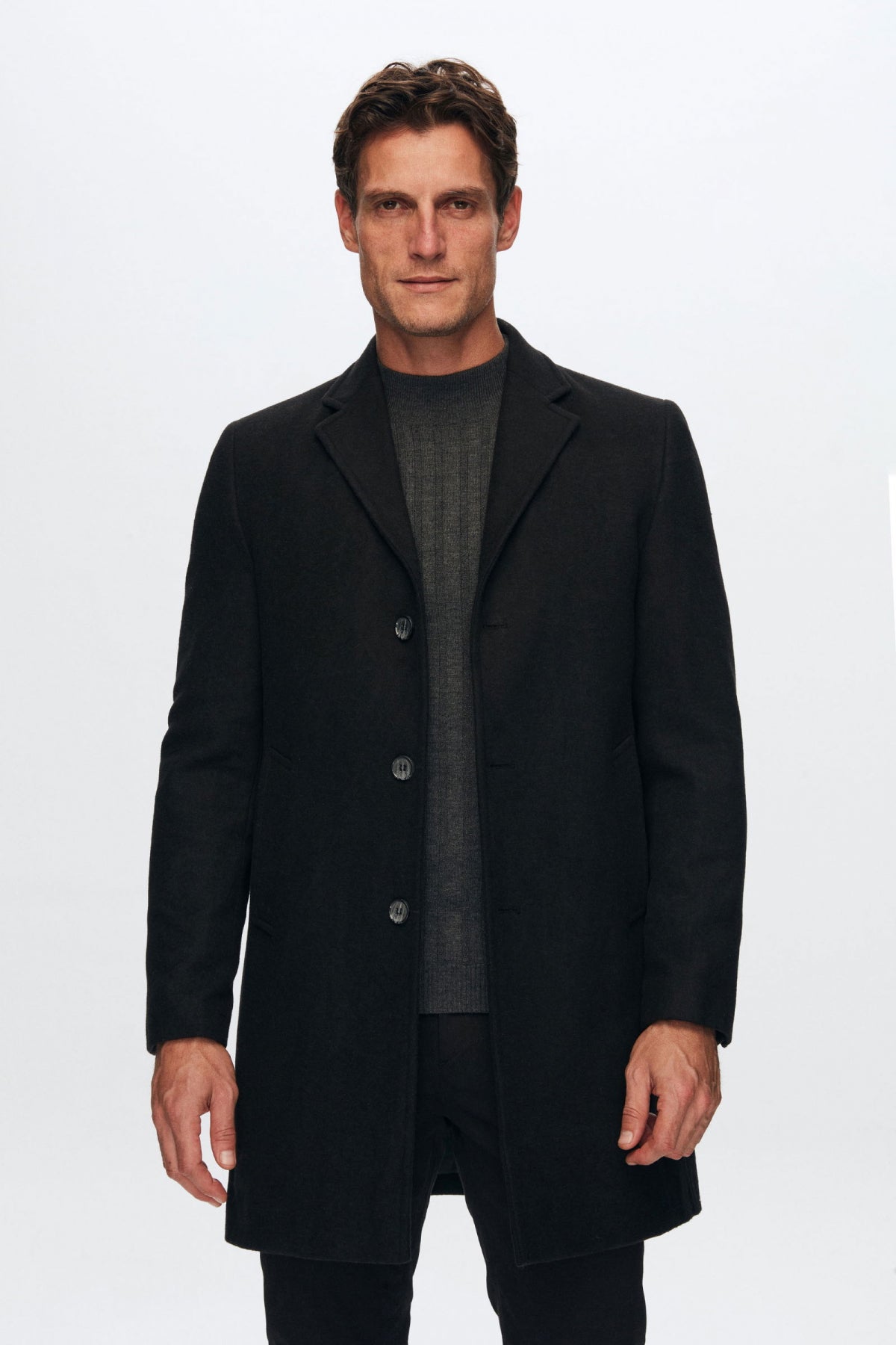 Ds Damat Regular Fit Mono Collar Wool Coat  - Black