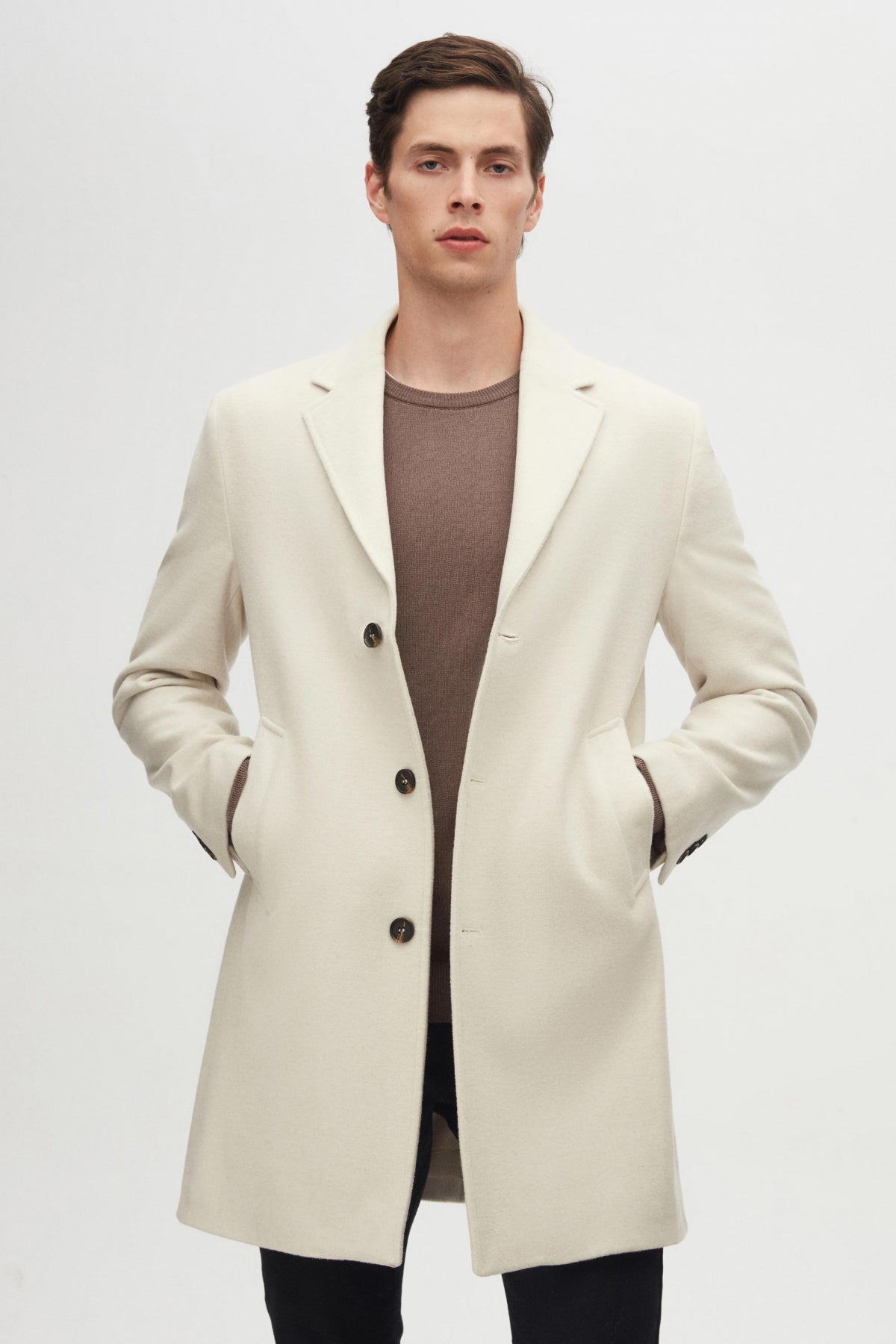 Ds Damat Regular Fit Mono Collar Wool Coat  - Ecru
