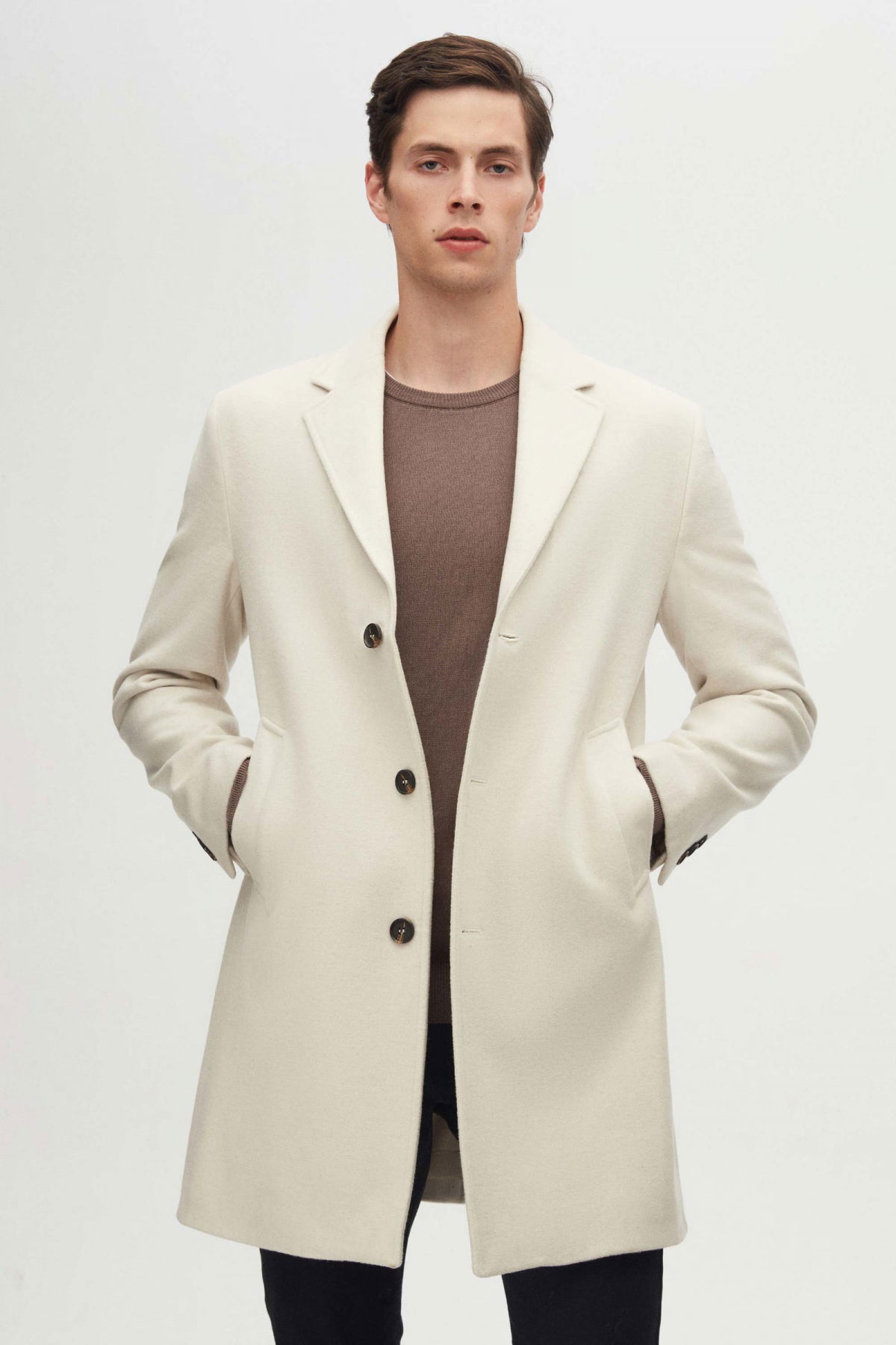 Ds Damat Regular Fit Mono Collar Wool Coat  - Ecru