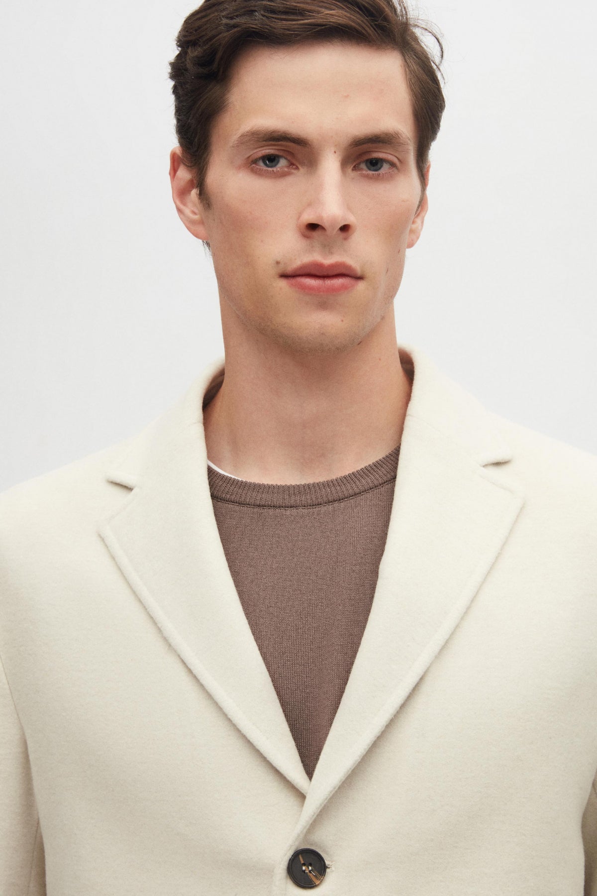 Ds Damat Regular Fit Mono Collar Wool Coat  - Ecru