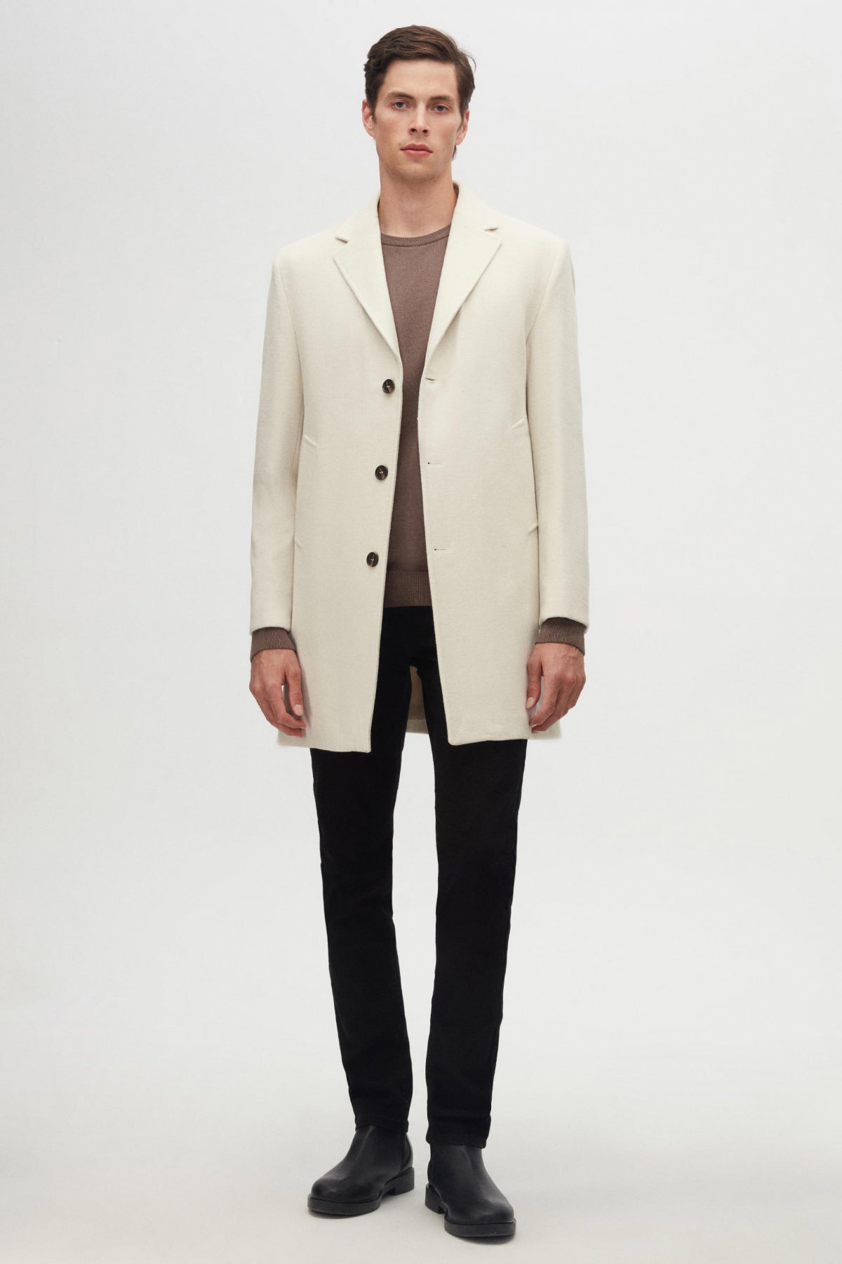 Ds Damat Regular Fit Mono Collar Wool Coat  - Ecru