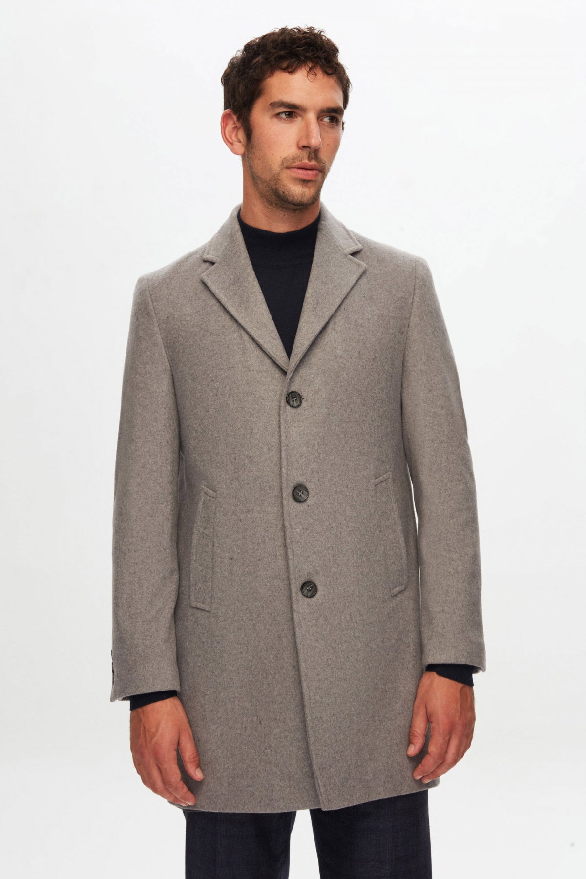 Ds Damat Regular Fit Mono Collar Wool Coat  - Gray