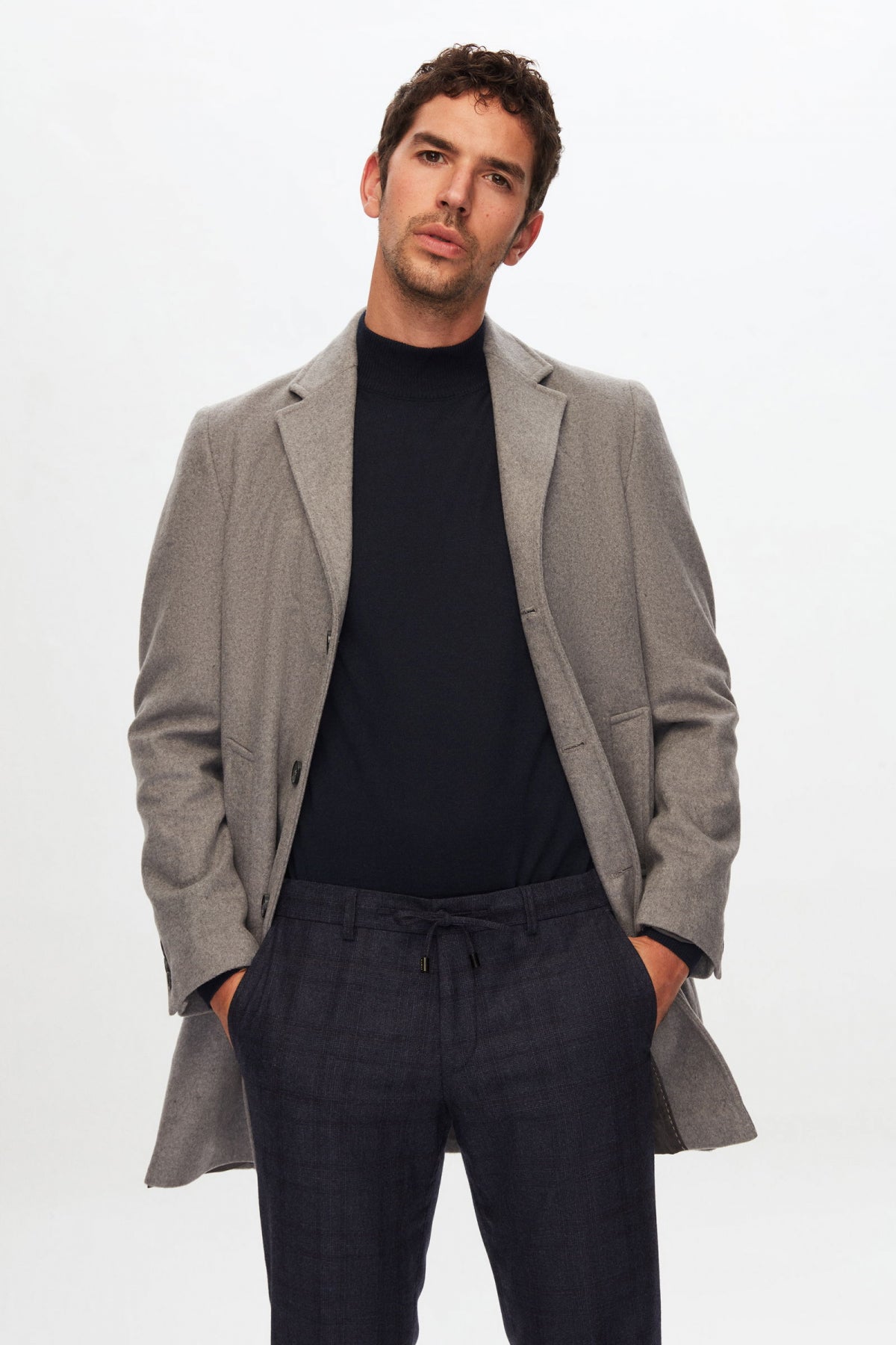 Ds Damat Regular Fit Mono Collar Wool Coat  - Gray
