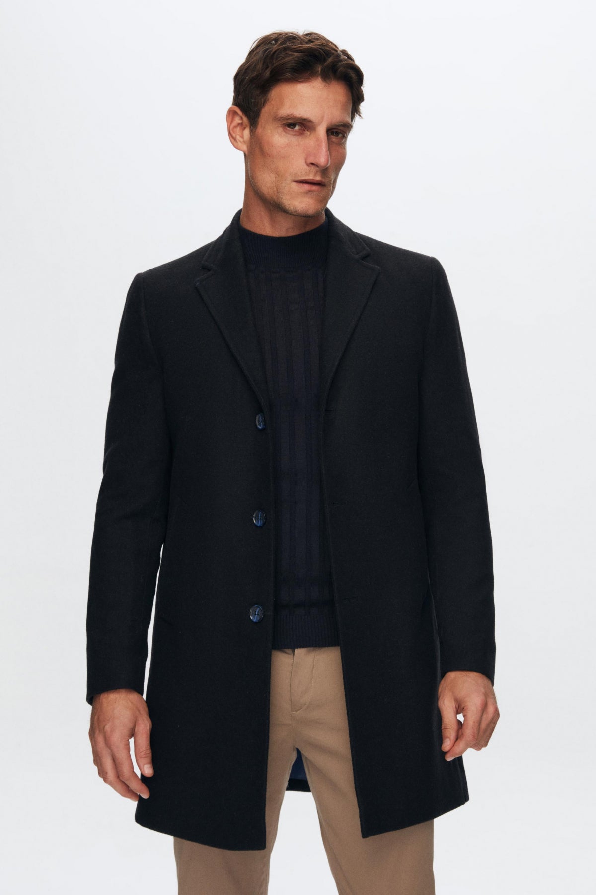Ds Damat Regular Fit Mono Collar Wool Coat  - Navy Blue