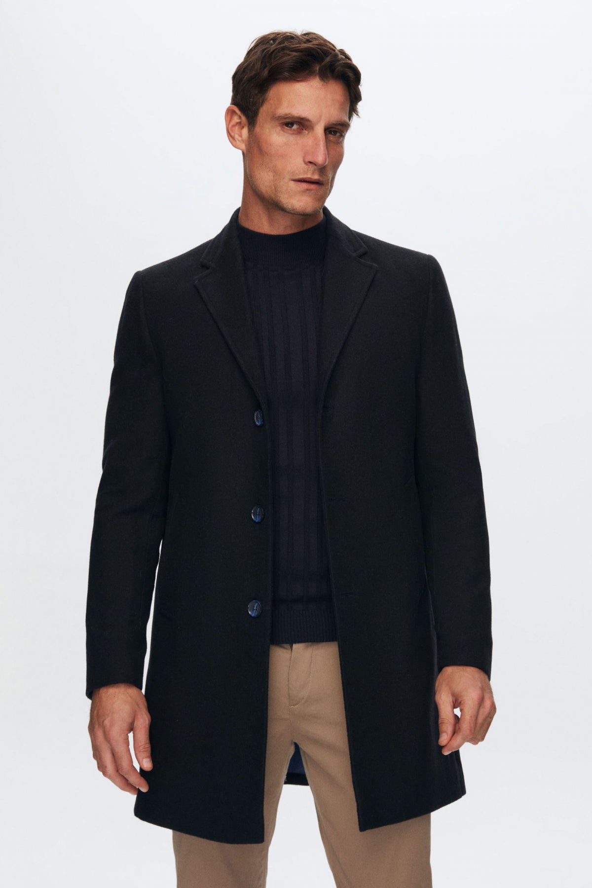 Ds Damat Regular Fit Mono Collar Wool Coat  - Navy Blue