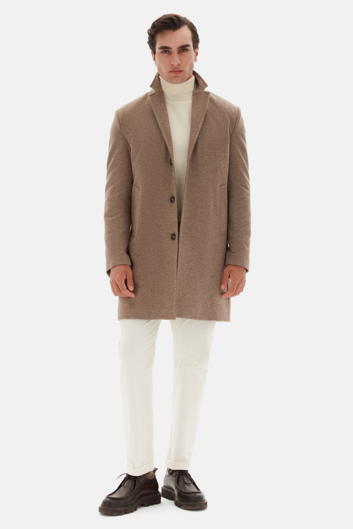 Ds Damat Regular Fit Mono Collar Wool Coat  - Taupe