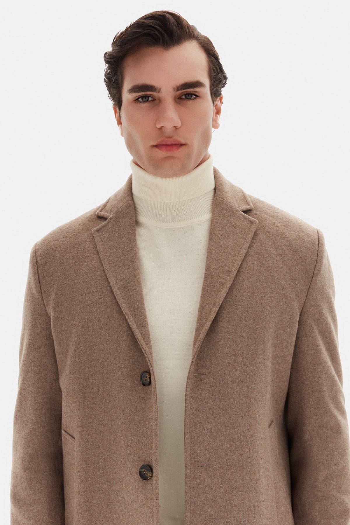 Ds Damat Regular Fit Mono Collar Wool Coat  - Taupe