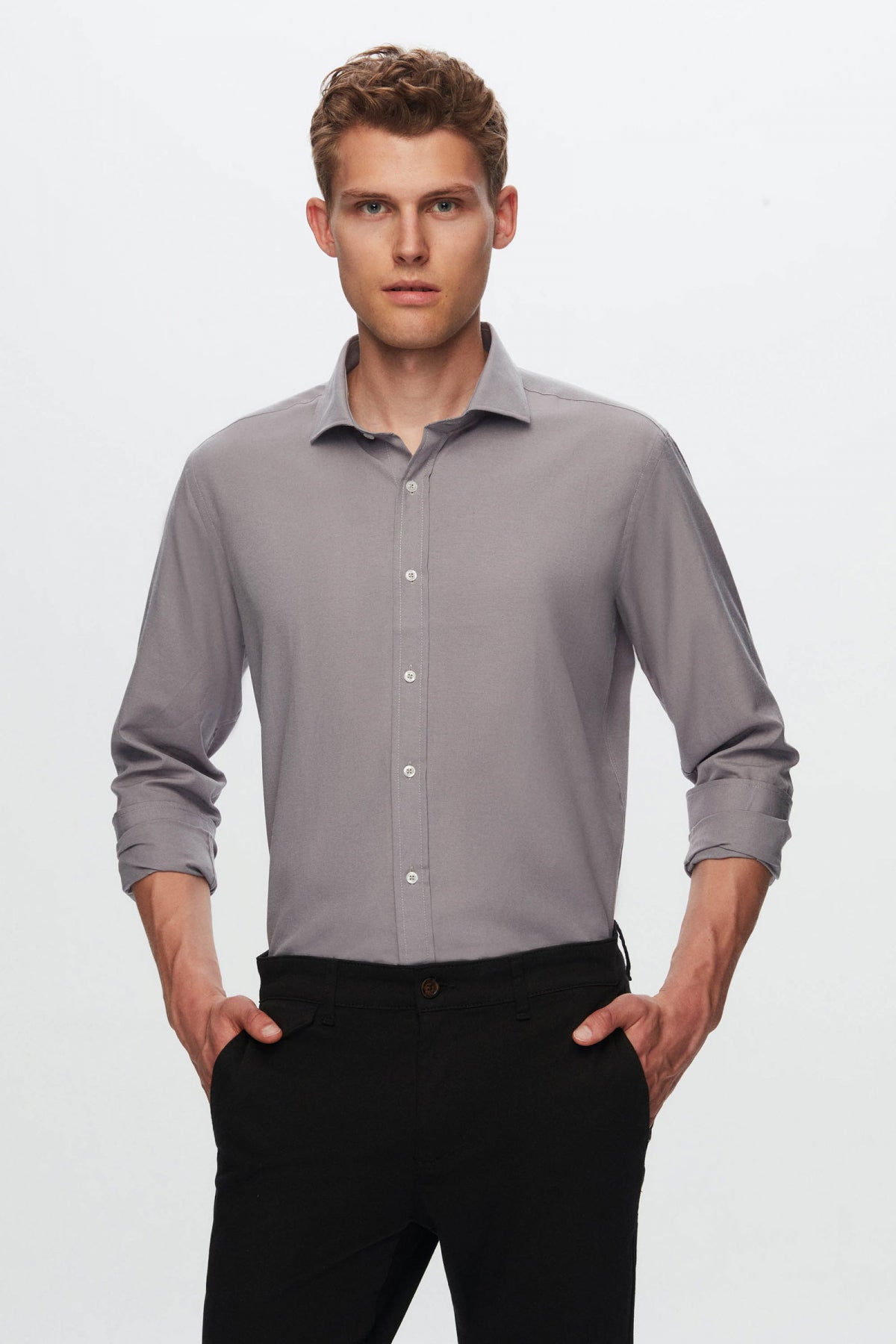 Ds Damat Regular Fit Plain Shirt  - Gray