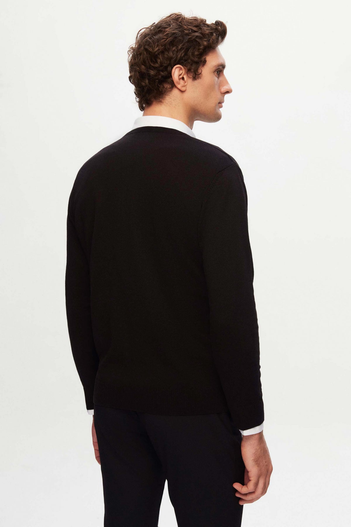 Ds Damat Regular Fit Plain V-Neck Knit Sweater  - Black