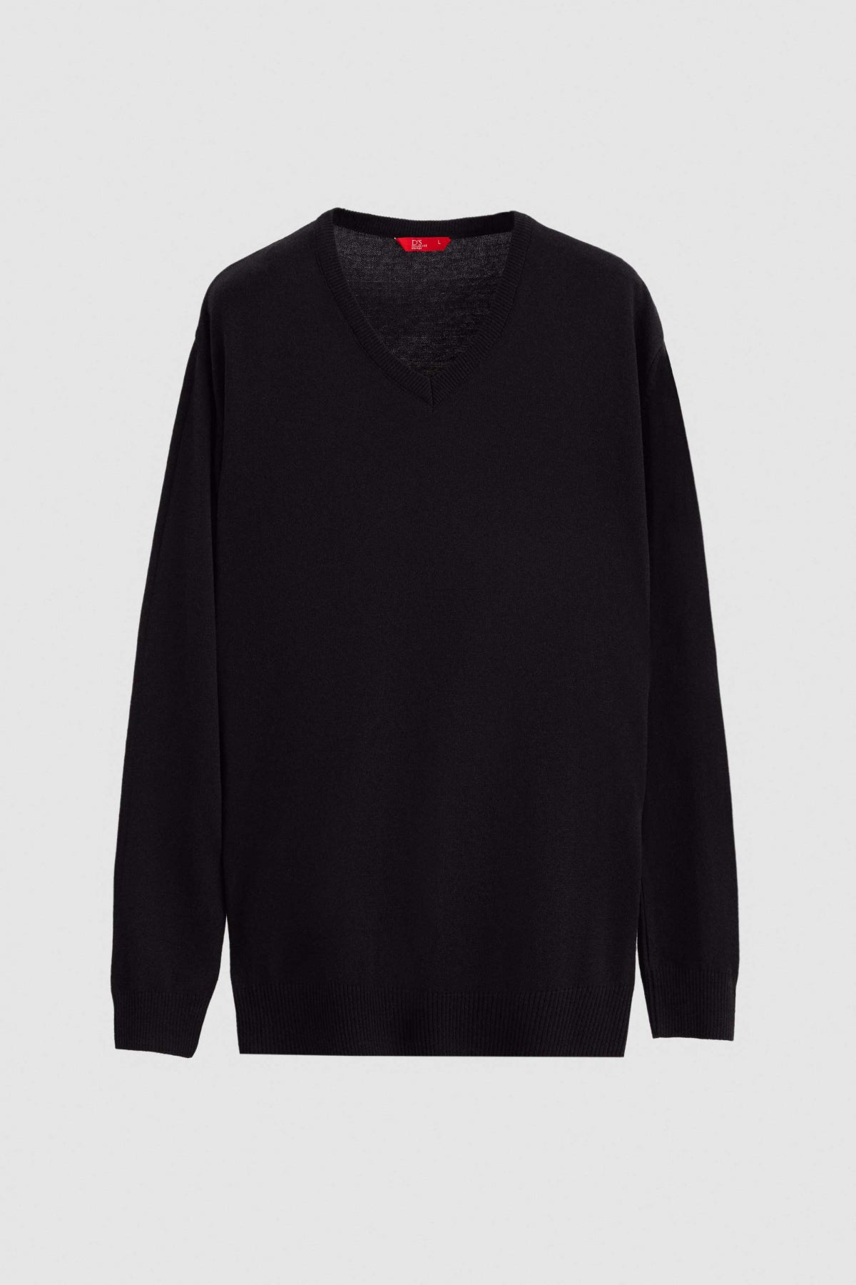 Ds Damat Regular Fit Plain V-Neck Knit Sweater  - Black