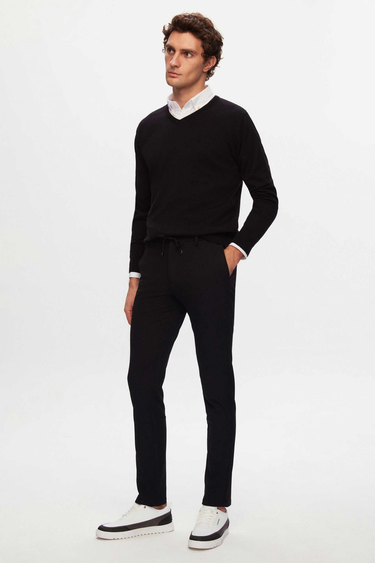 Ds Damat Regular Fit Plain V-Neck Knit Sweater  - Black